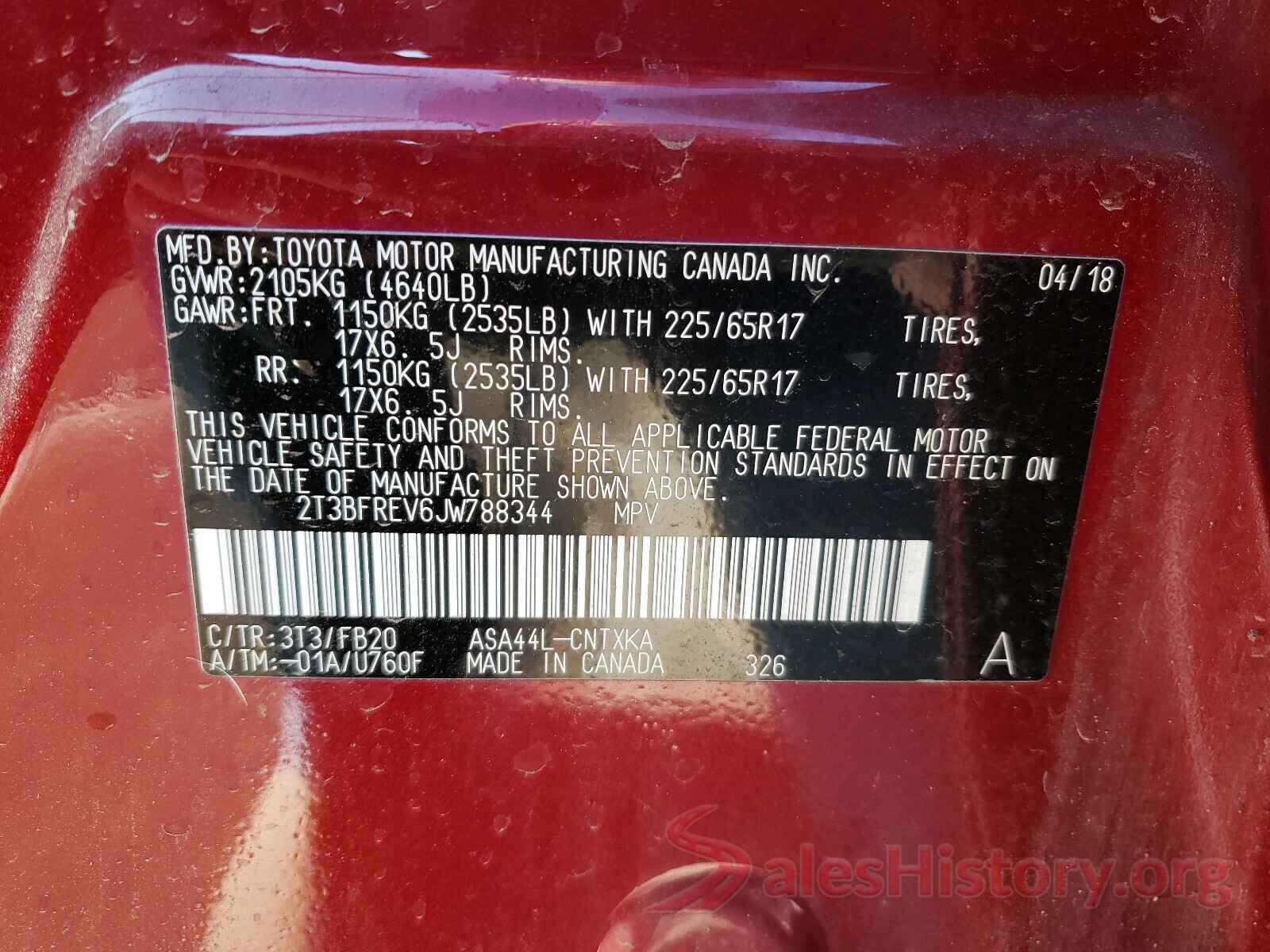 2T3BFREV6JW788344 2018 TOYOTA RAV4