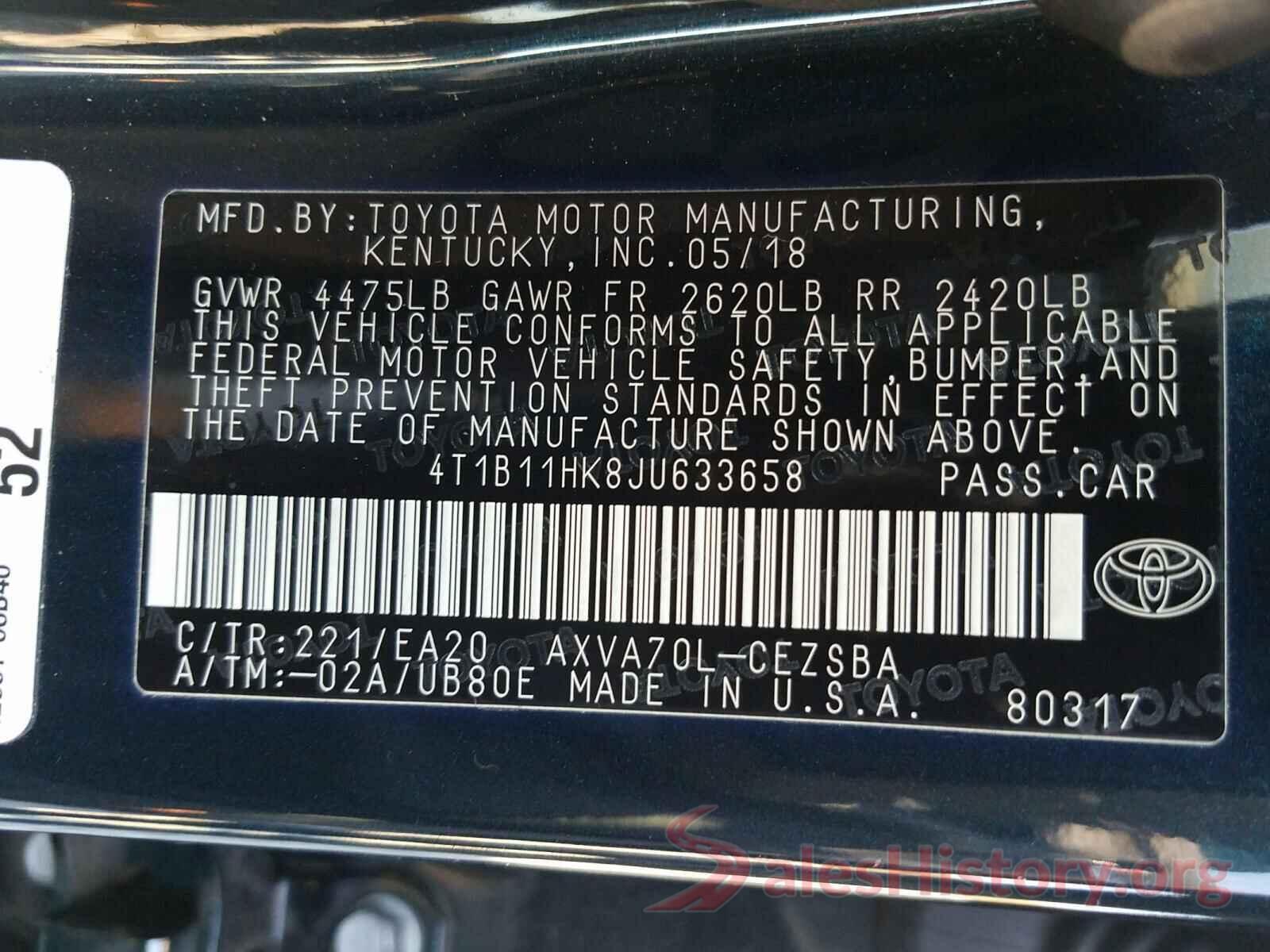 4T1B11HK8JU633658 2018 TOYOTA CAMRY