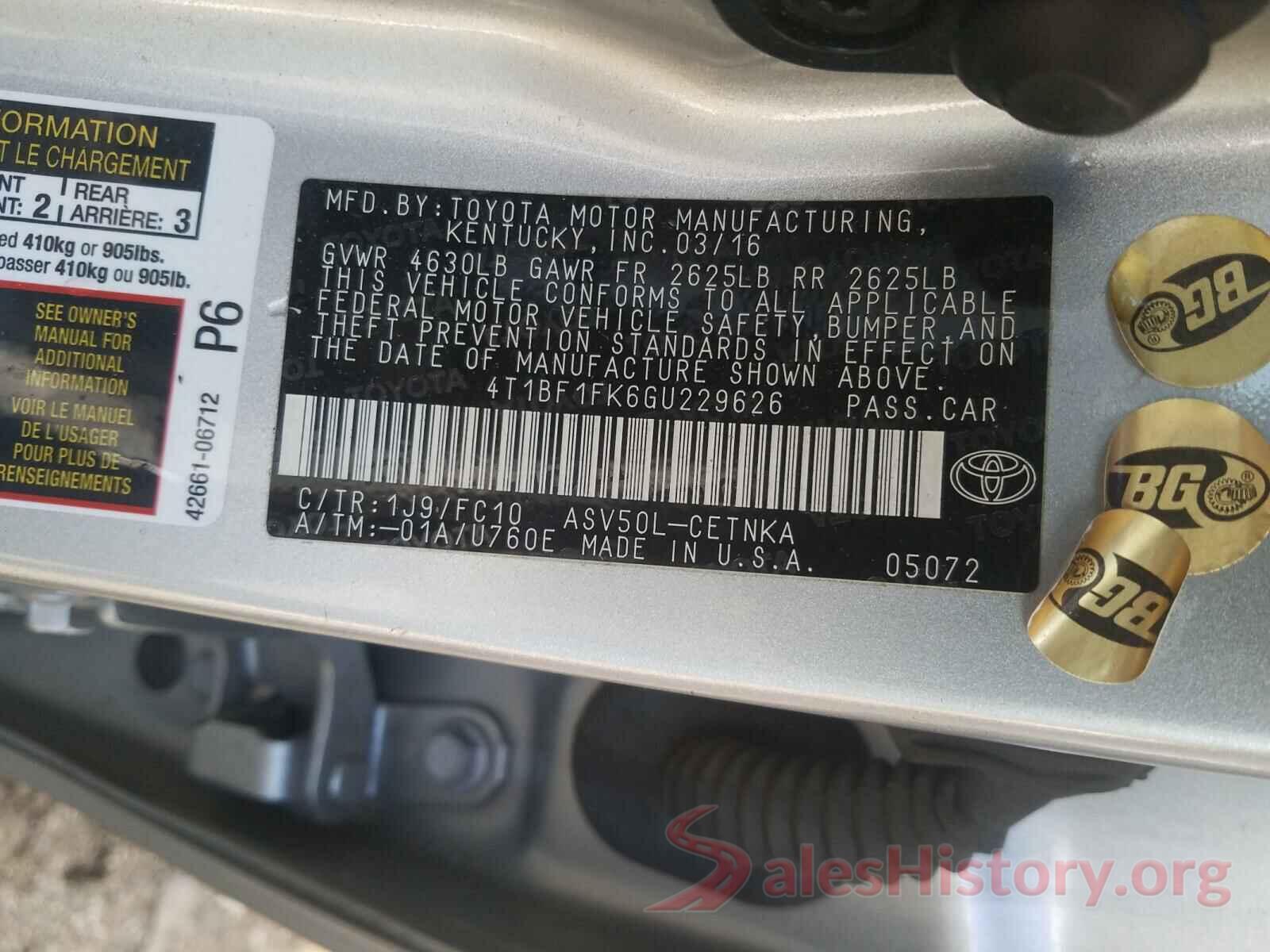 4T1BF1FK6GU229626 2016 TOYOTA CAMRY