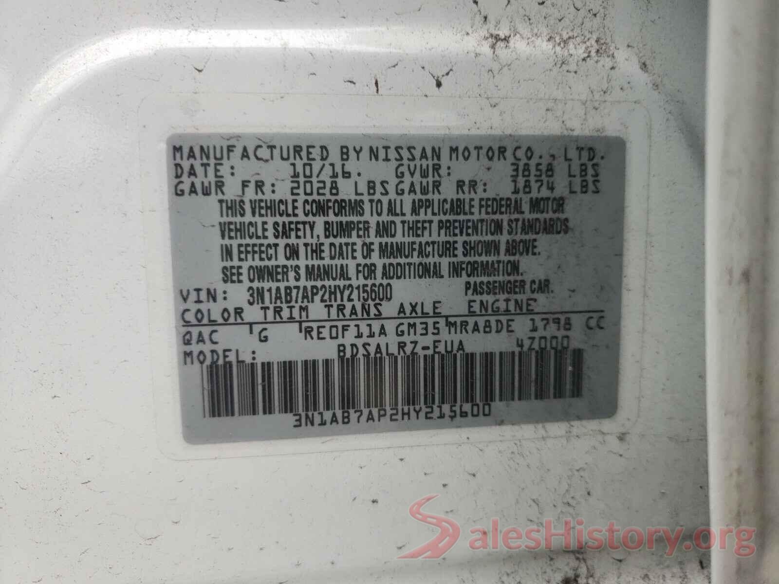 3N1AB7AP2HY215600 2017 NISSAN SENTRA