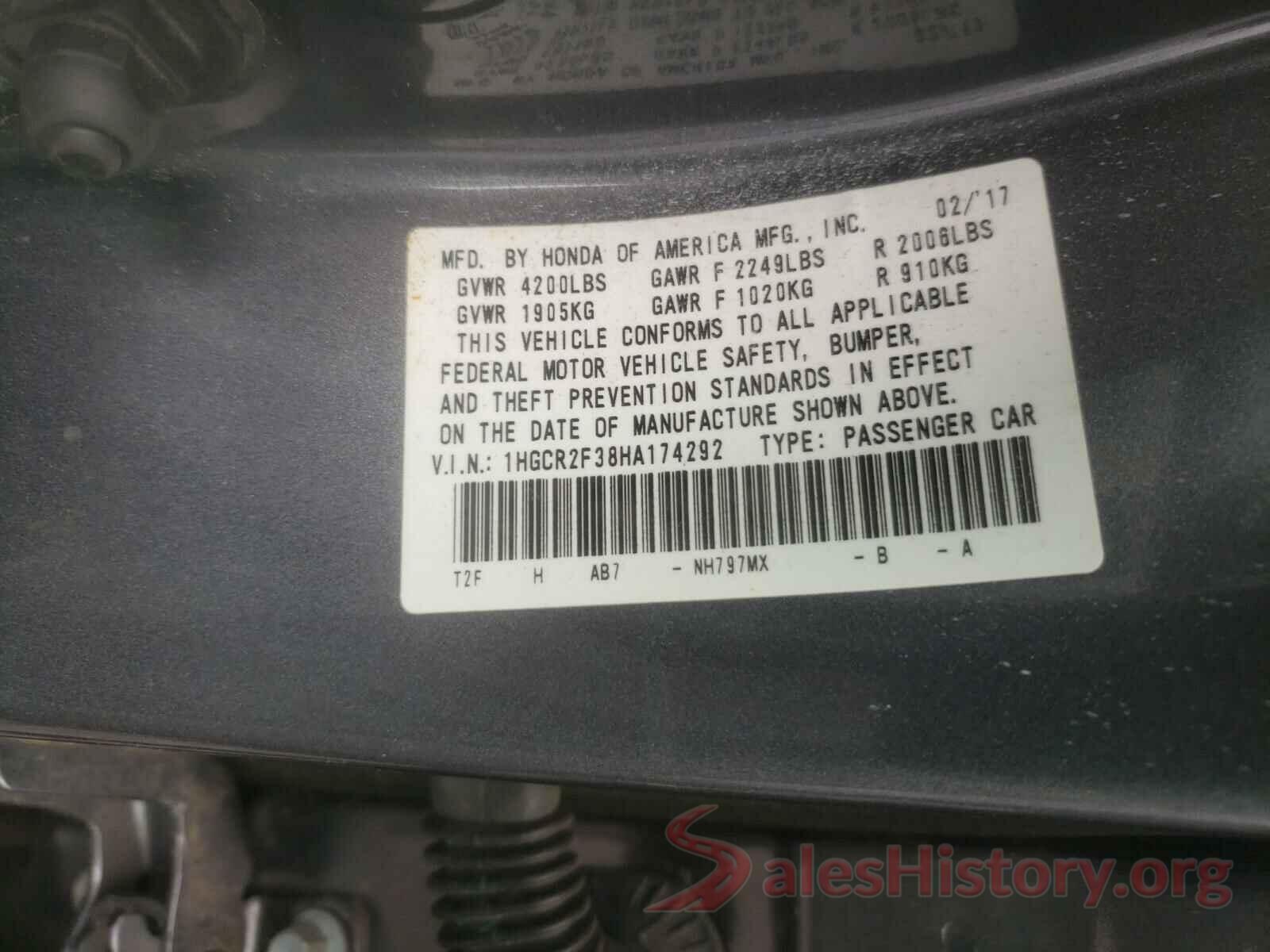 1HGCR2F38HA174292 2017 HONDA ACCORD