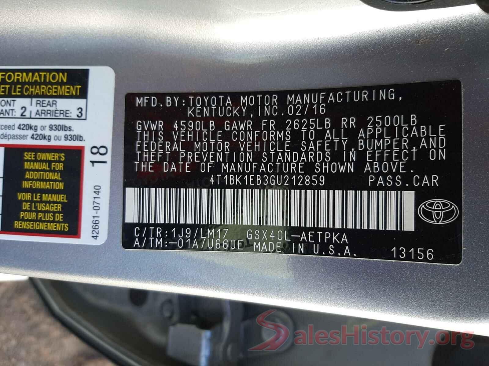 4T1BK1EB3GU212859 2016 TOYOTA AVALON