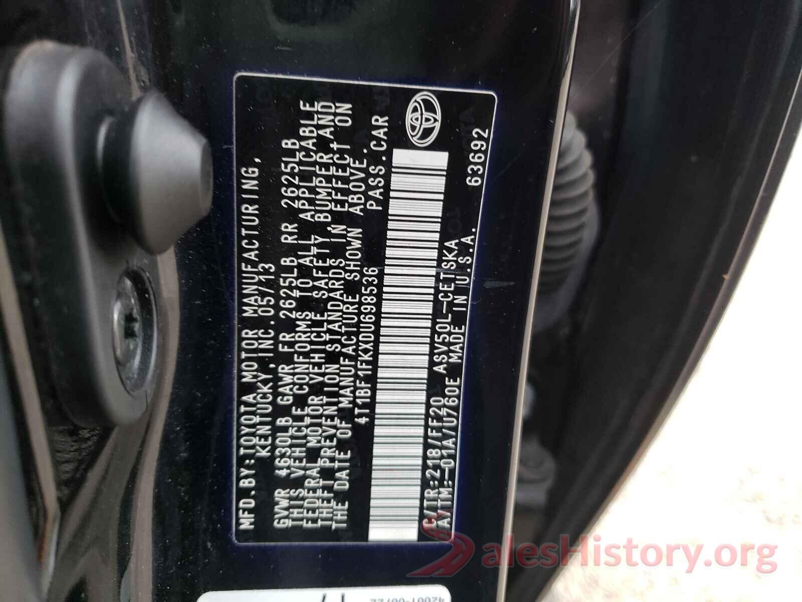 4T1BF1FKXDU698536 2013 TOYOTA CAMRY