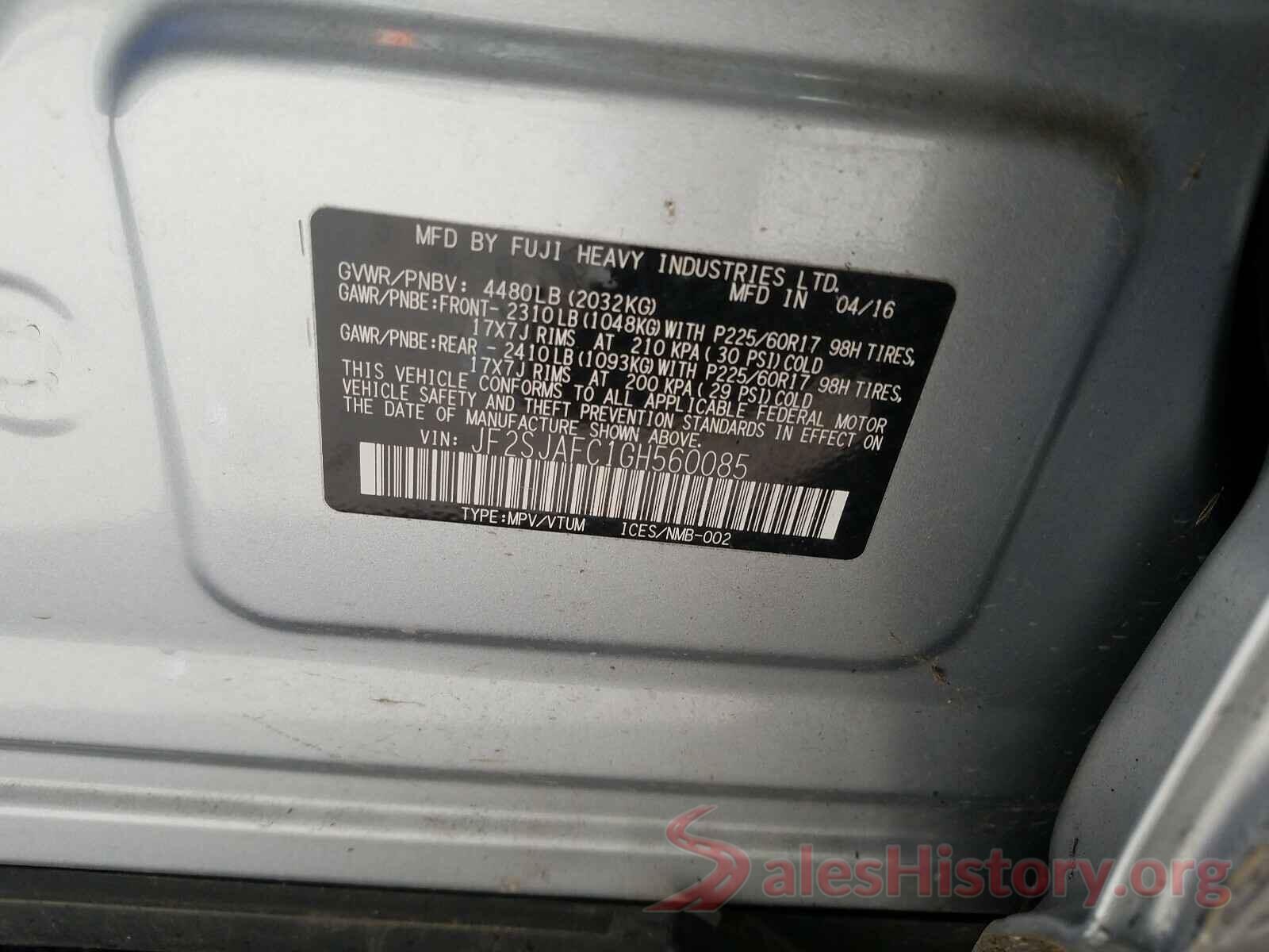 JF2SJAFC1GH560085 2016 SUBARU FORESTER