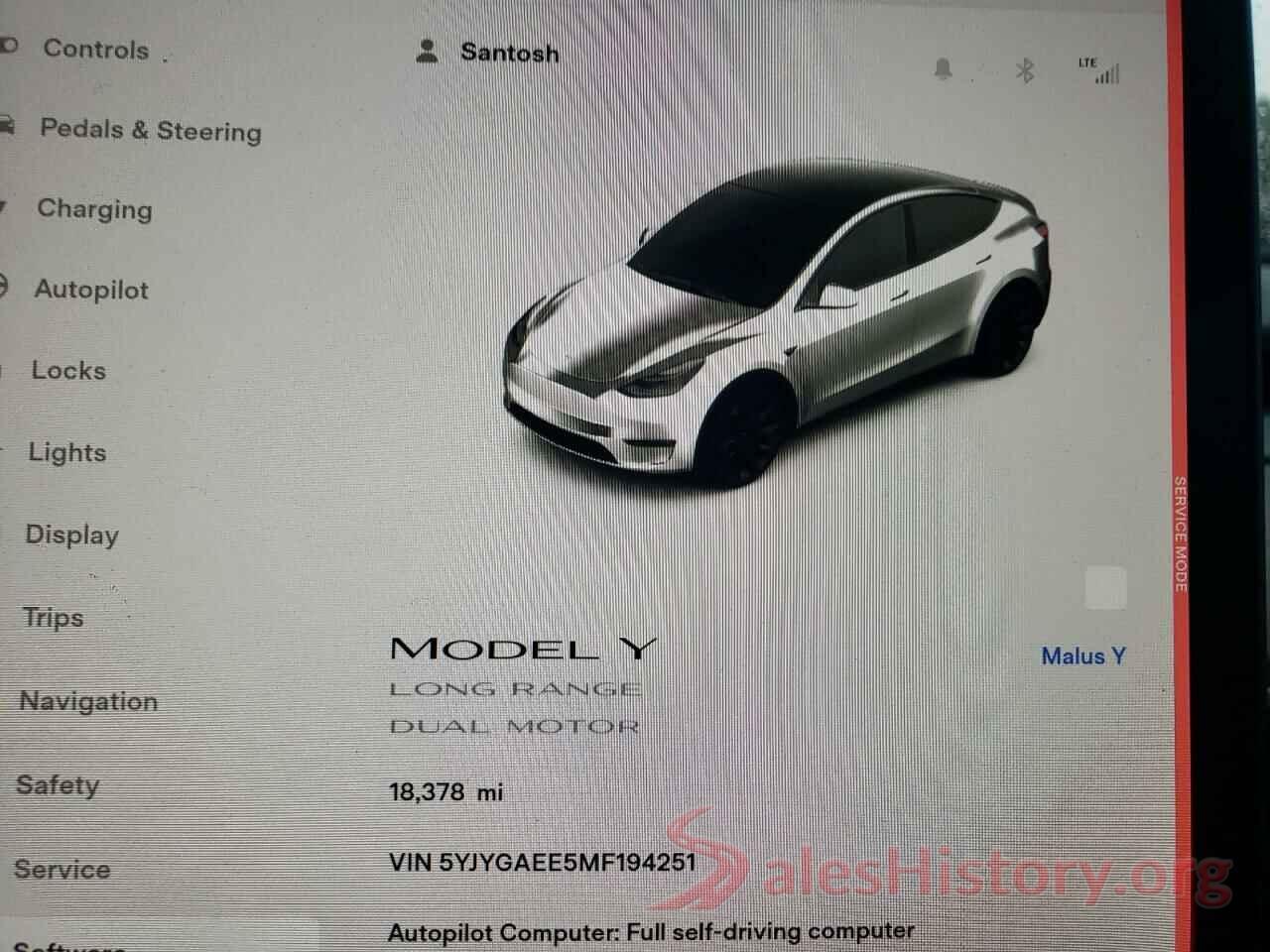 5YJYGAEE5MF194251 2021 TESLA MODEL Y