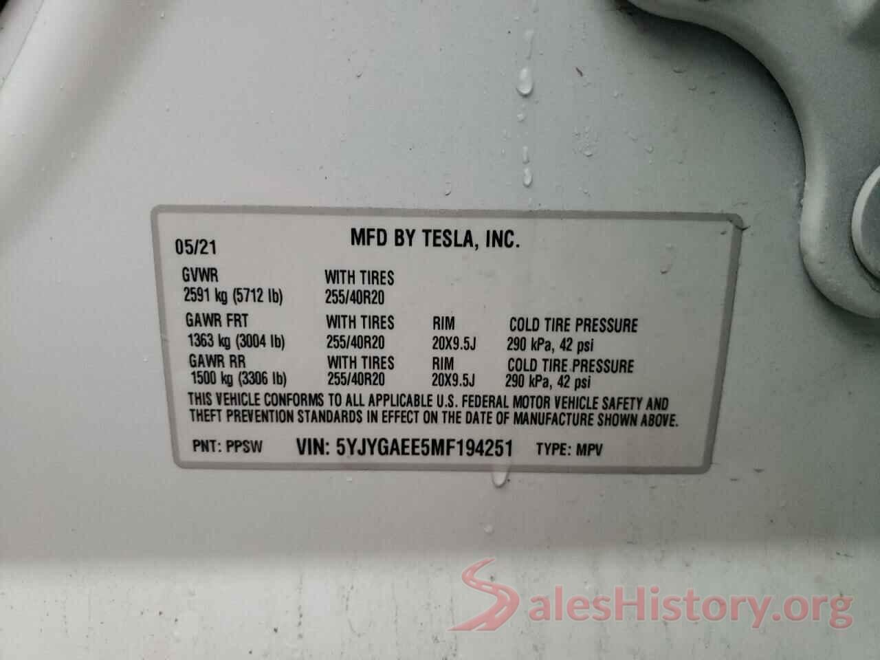 5YJYGAEE5MF194251 2021 TESLA MODEL Y