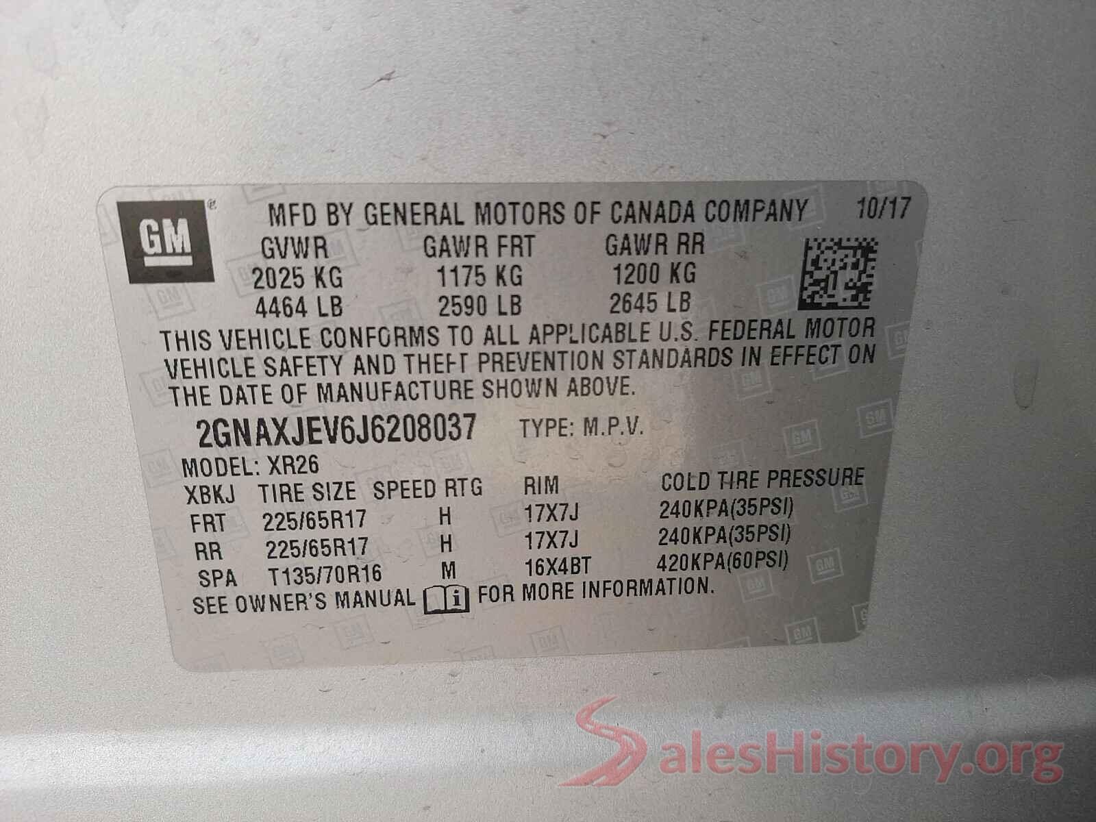 2GNAXJEV6J6208037 2018 CHEVROLET EQUINOX