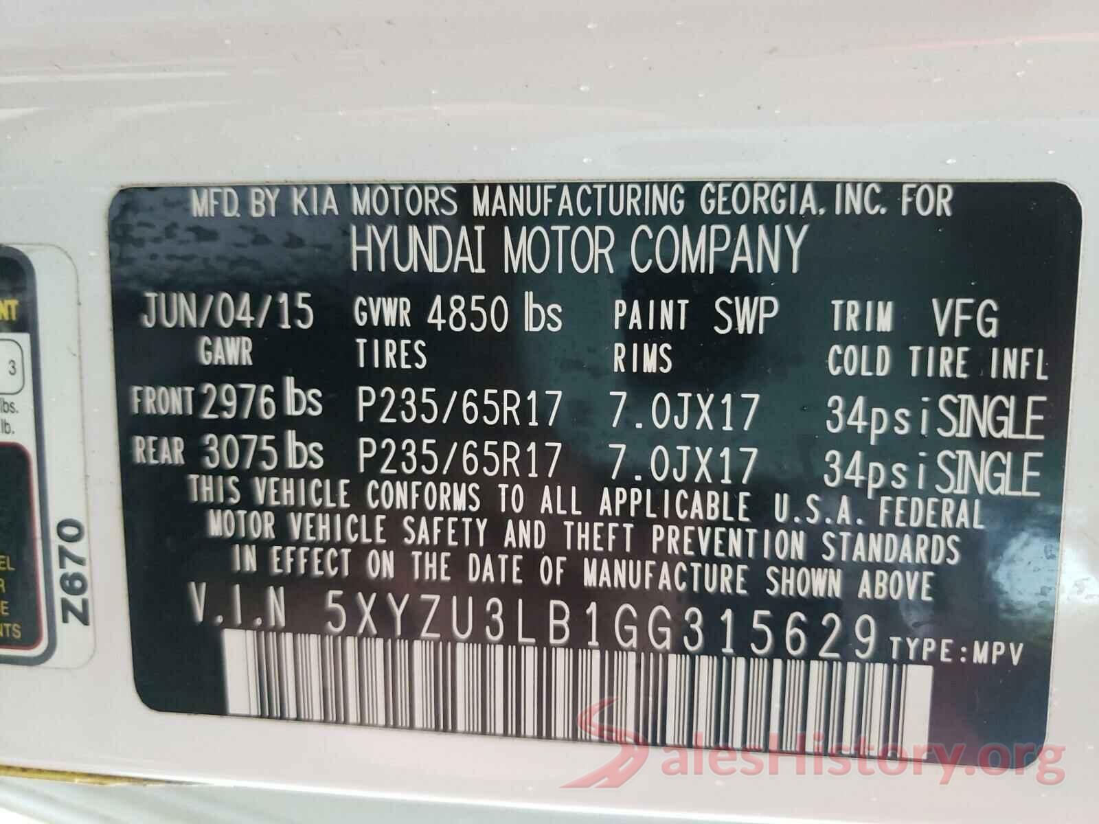 5XYZU3LB1GG315629 2016 HYUNDAI SANTA FE