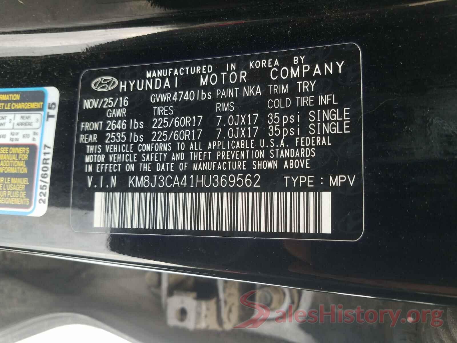 KM8J3CA41HU369562 2017 HYUNDAI TUCSON