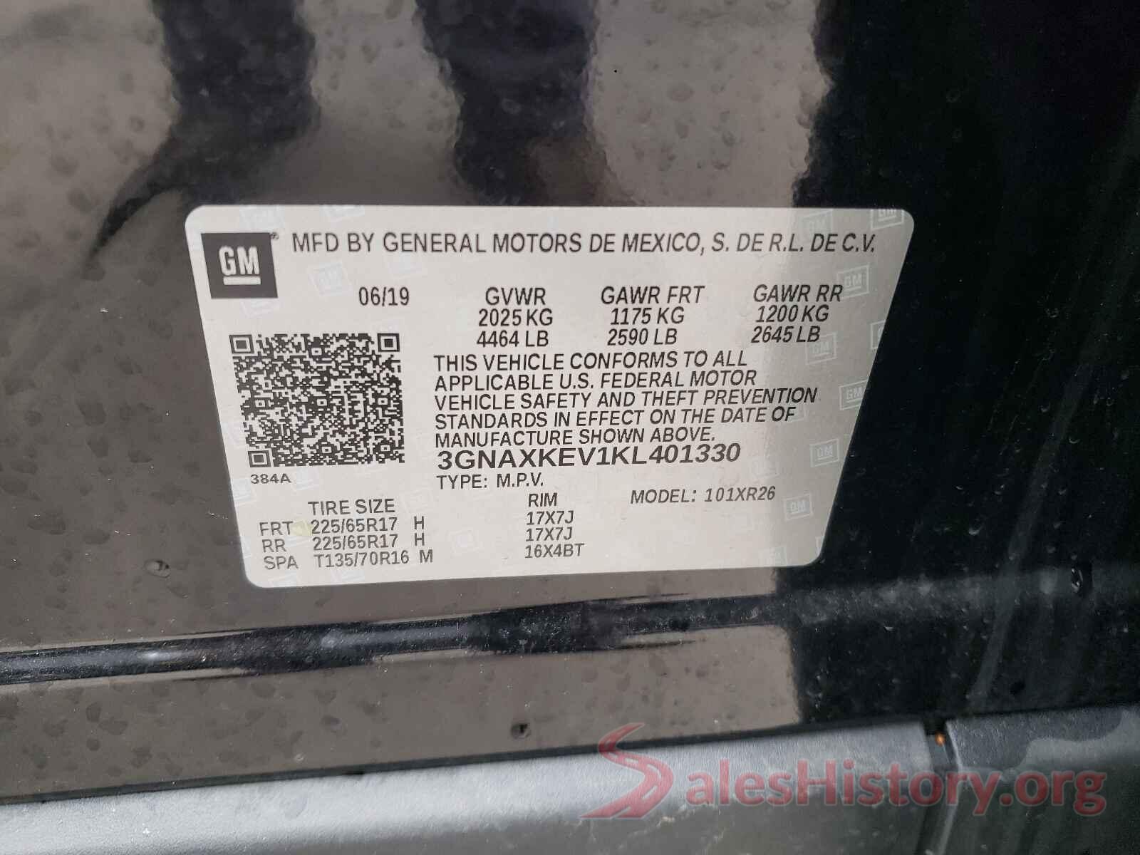 3GNAXKEV1KL401330 2019 CHEVROLET EQUINOX