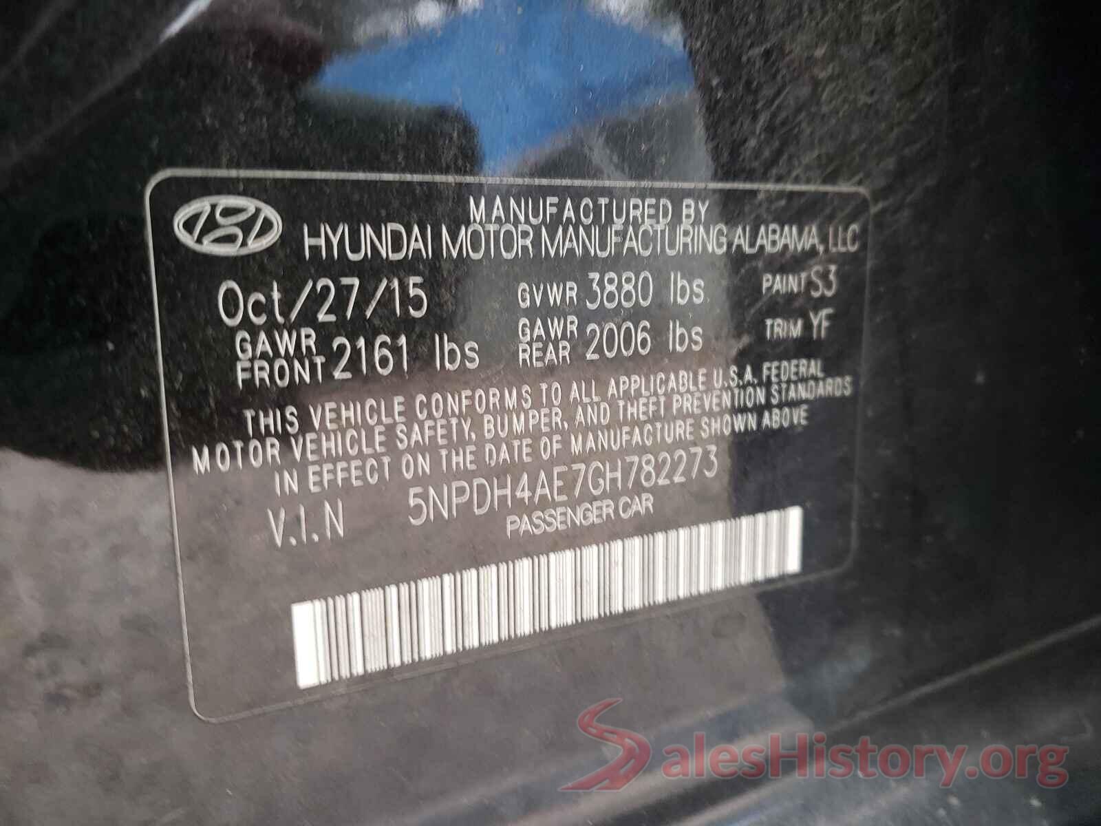 5NPDH4AE7GH782273 2016 HYUNDAI ELANTRA