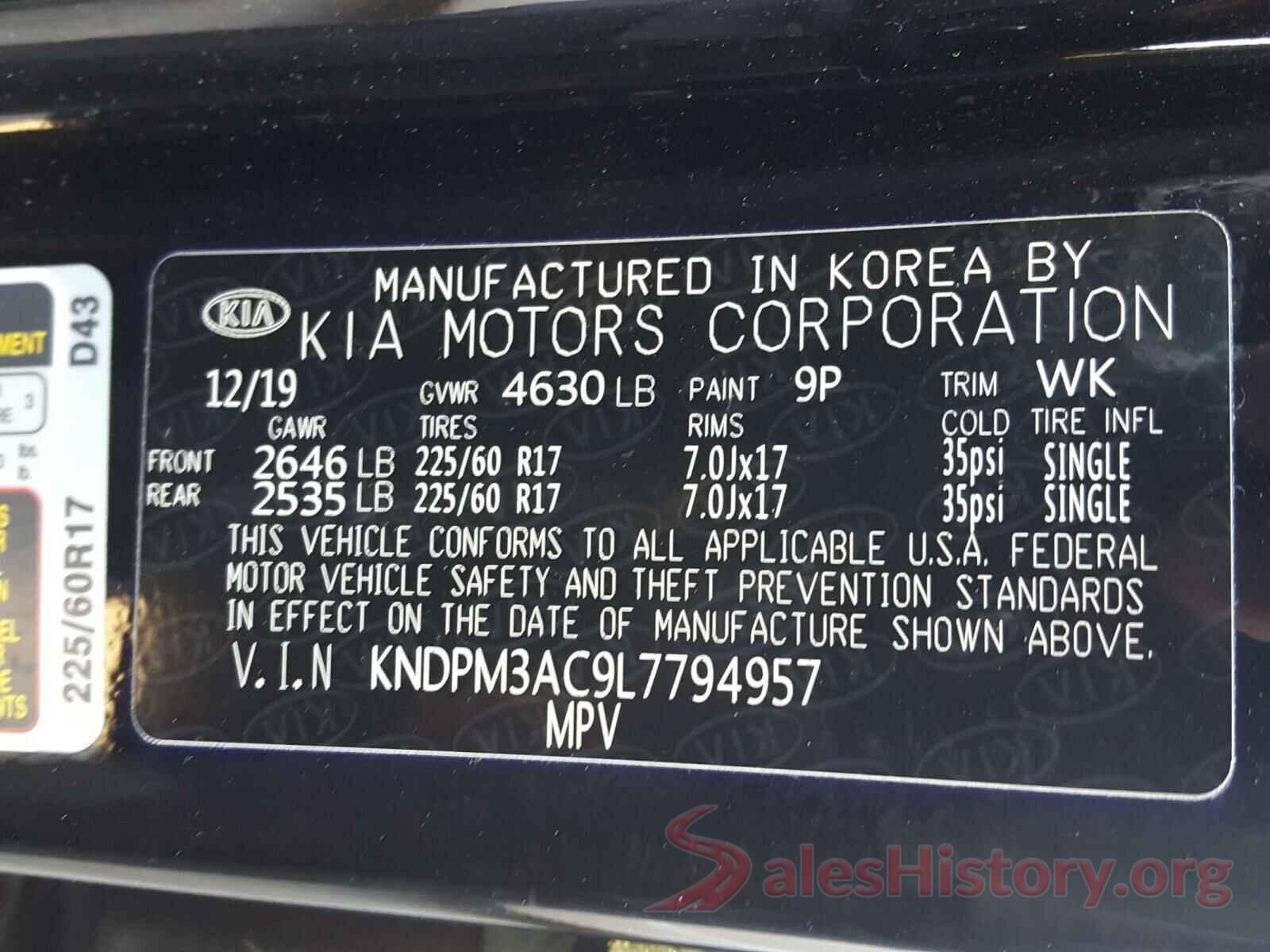 KNDPM3AC9L7794957 2020 KIA SPORTAGE