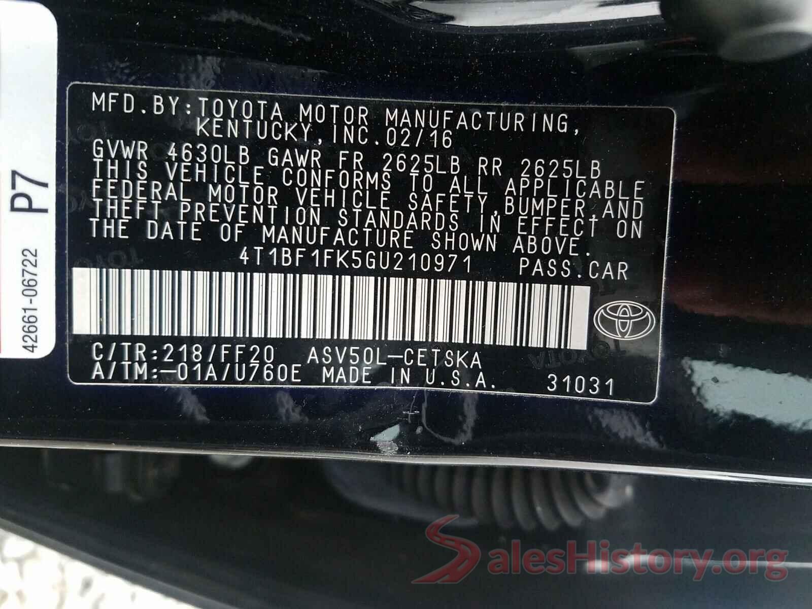 4T1BF1FK5GU210971 2016 TOYOTA CAMRY