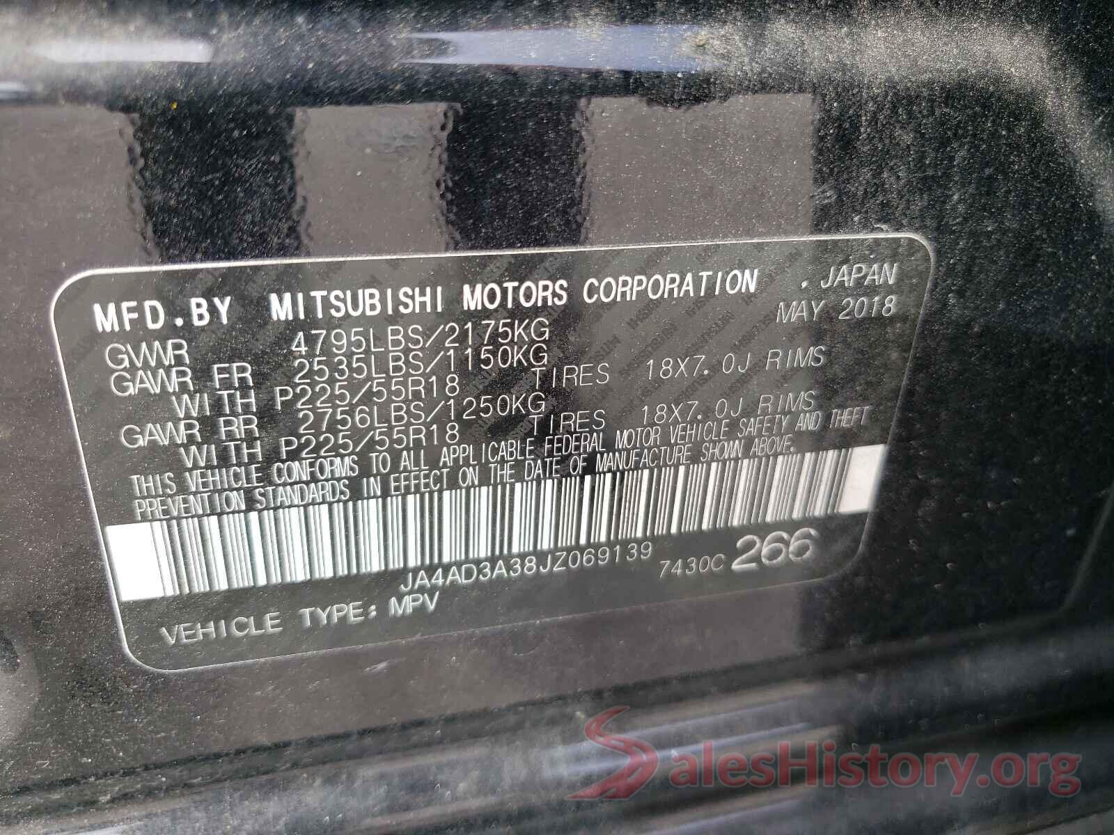 JA4AD3A38JZ069139 2018 MITSUBISHI OUTLANDER