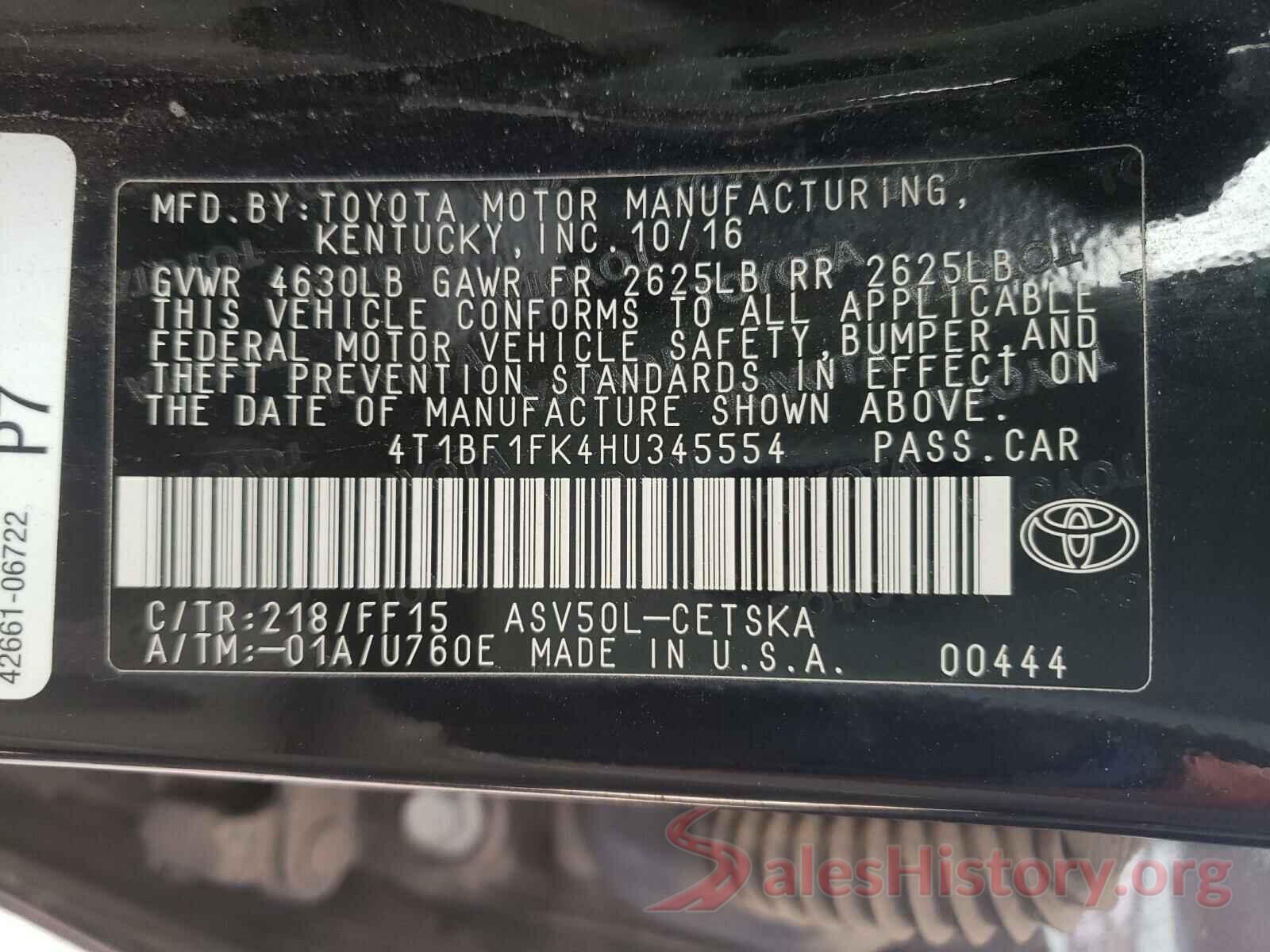 4T1BF1FK4HU345554 2017 TOYOTA CAMRY