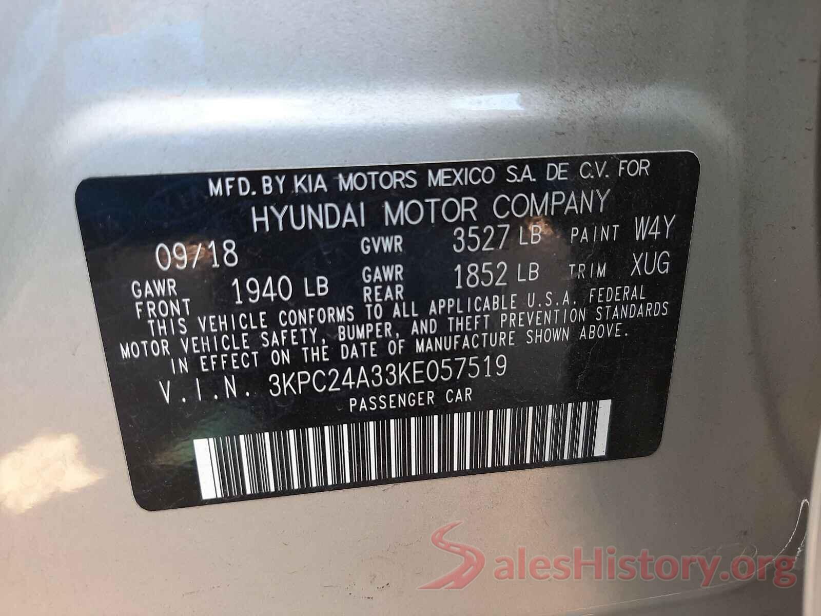 3KPC24A33KE057519 2019 HYUNDAI ACCENT