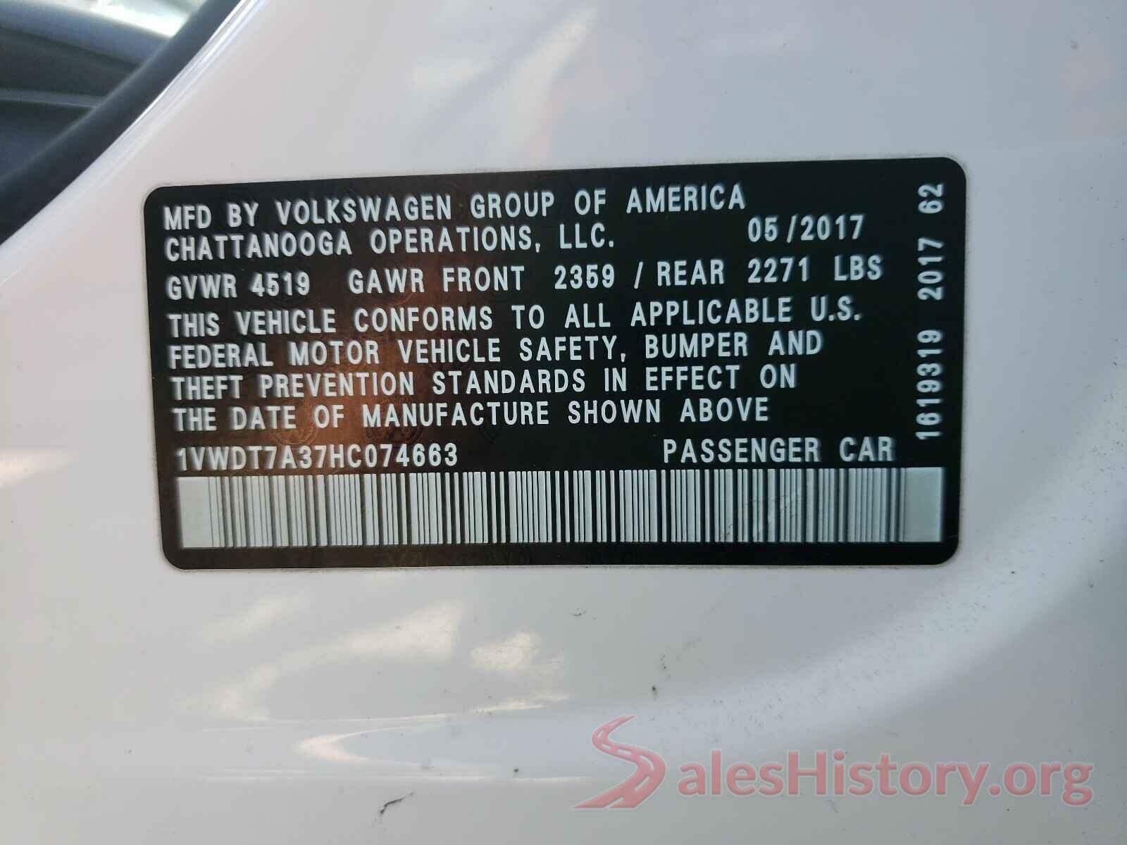 1VWDT7A37HC074663 2017 VOLKSWAGEN PASSAT