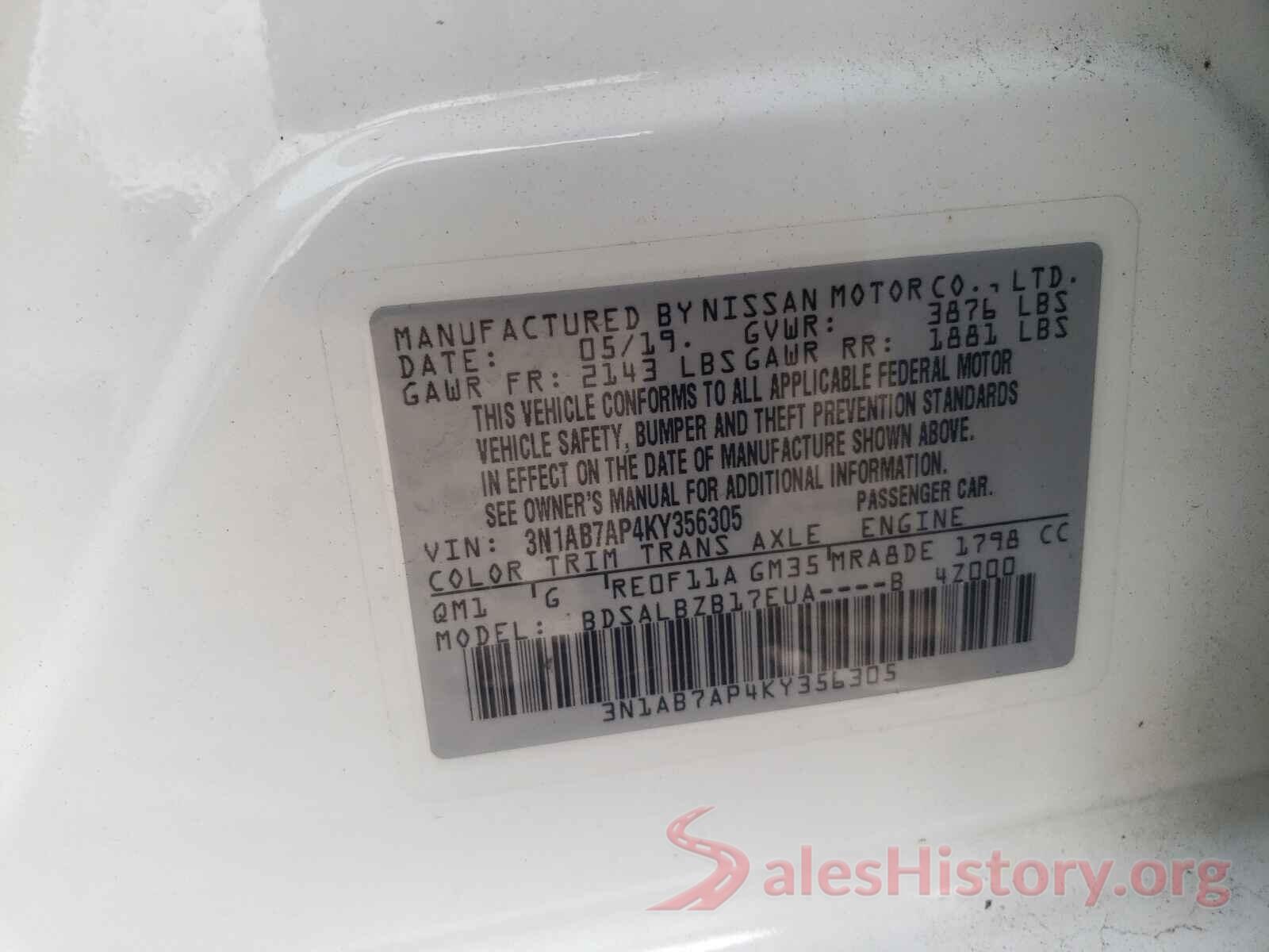 3N1AB7AP4KY356305 2019 NISSAN SENTRA