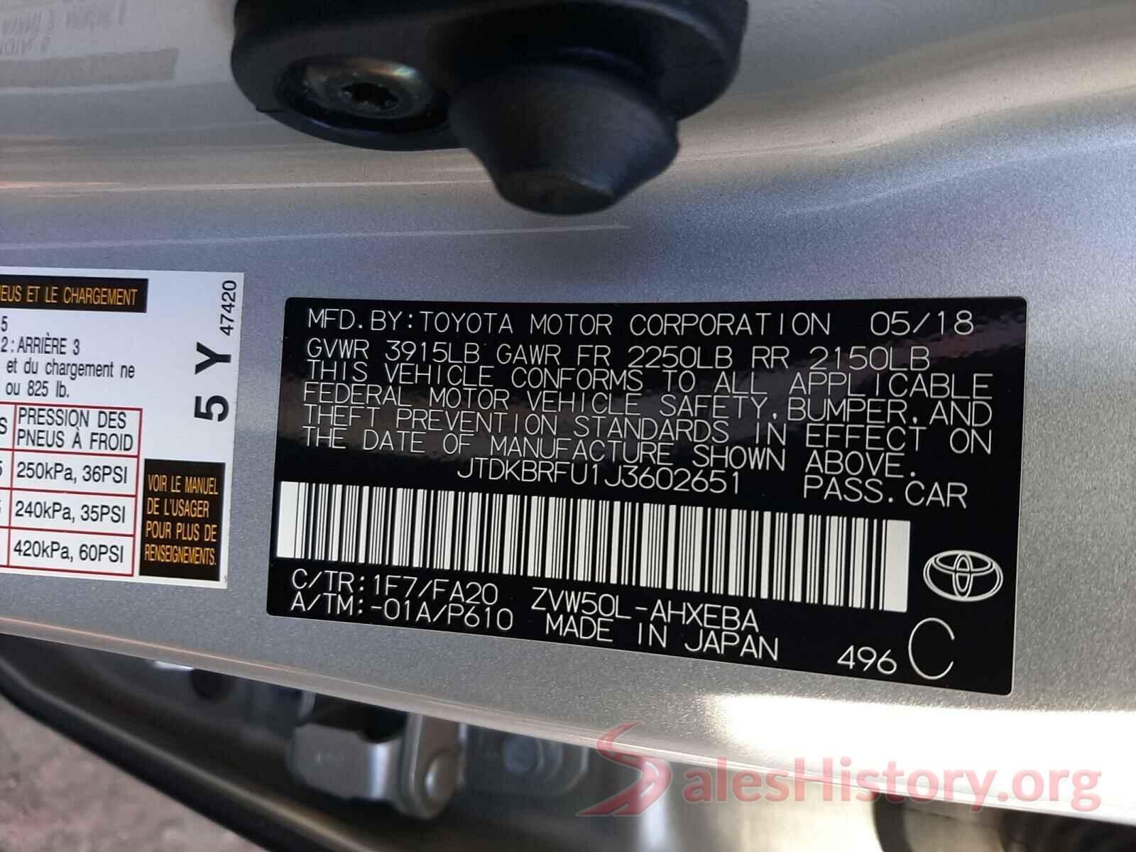 JTDKBRFU1J3602651 2018 TOYOTA PRIUS