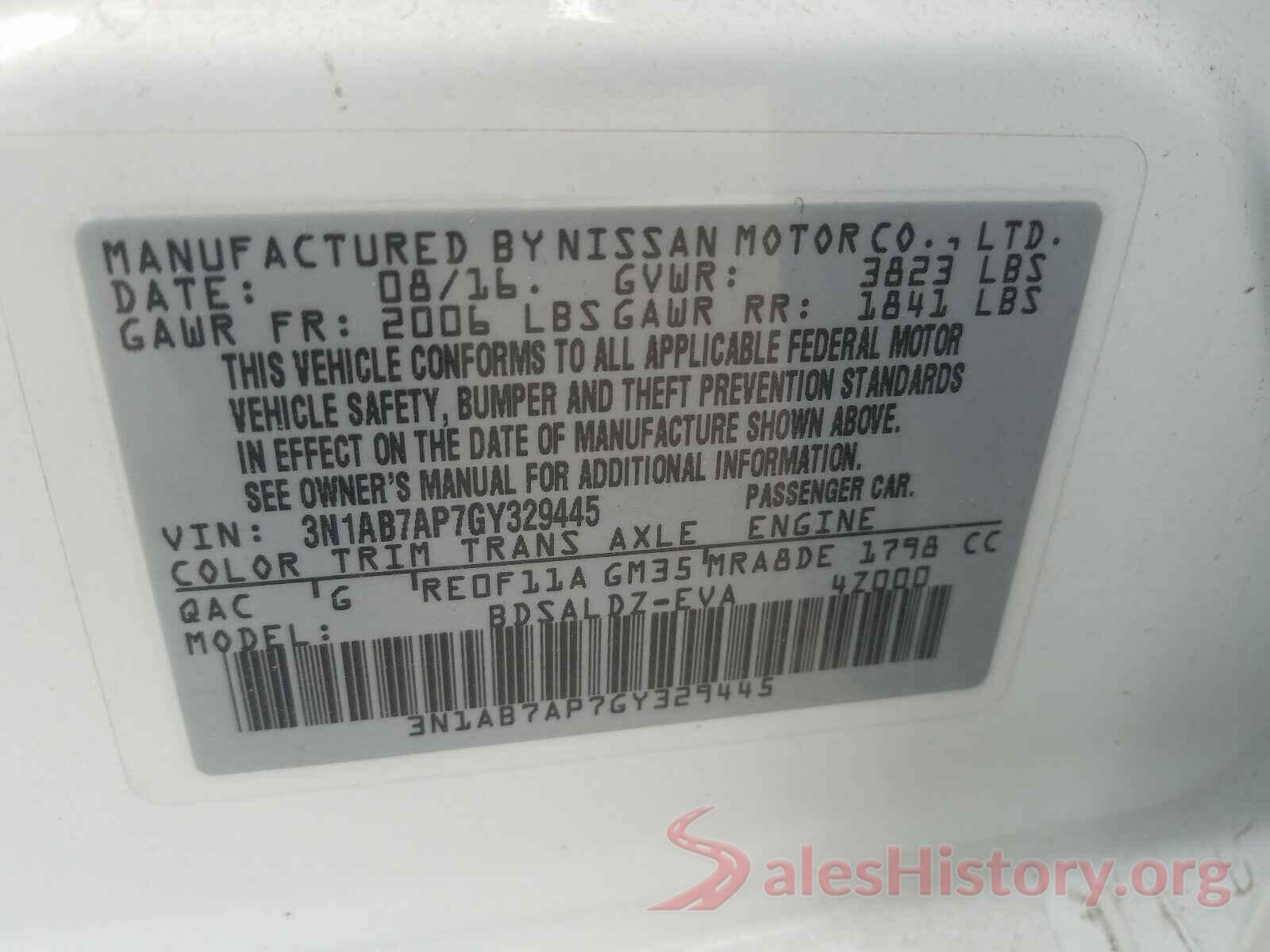 3N1AB7AP7GY329445 2016 NISSAN SENTRA