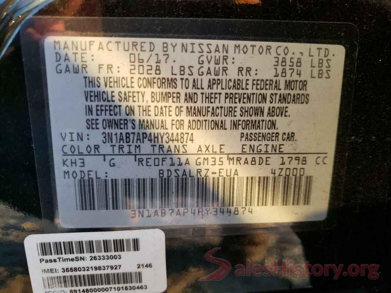 3N1AB7AP4HY344874 2017 NISSAN SENTRA