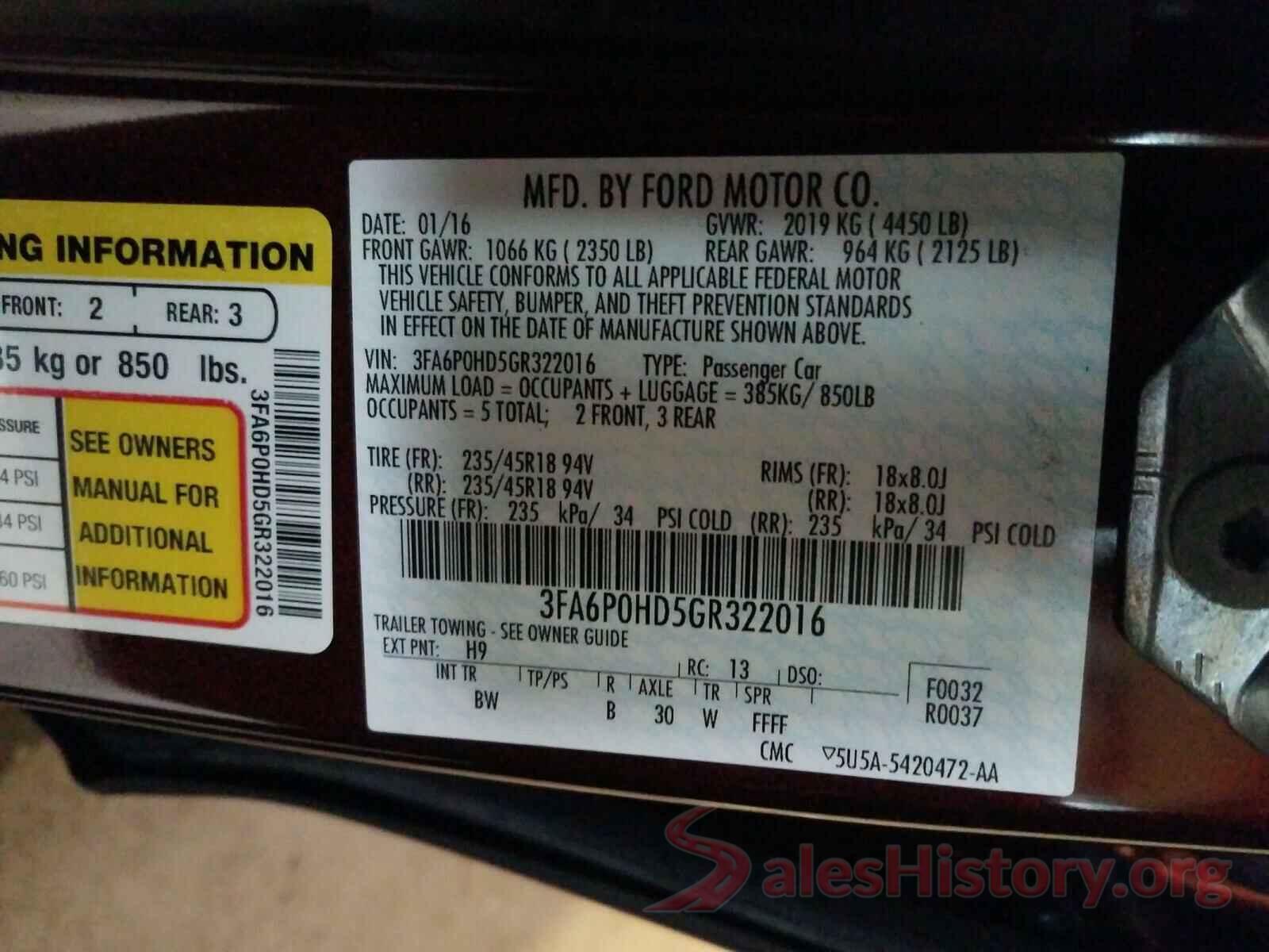 3FA6P0HD5GR322016 2016 FORD FUSION