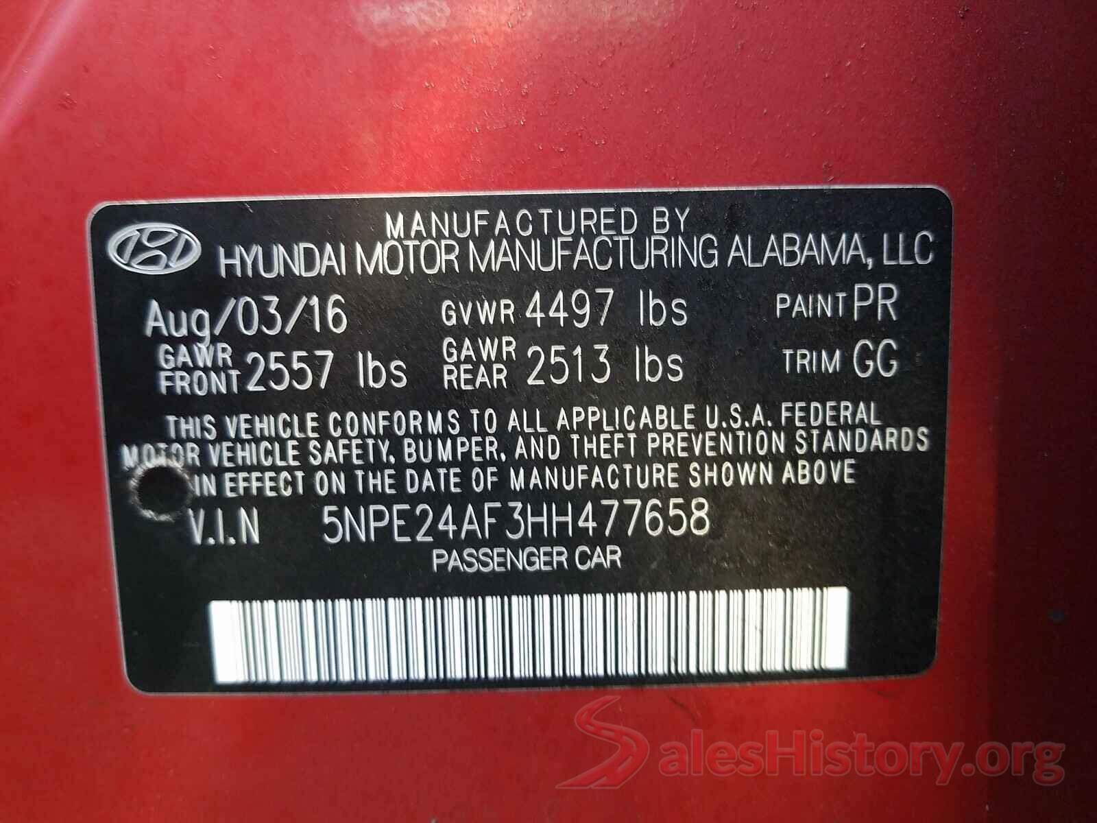 5NPE24AF3HH477658 2017 HYUNDAI SONATA