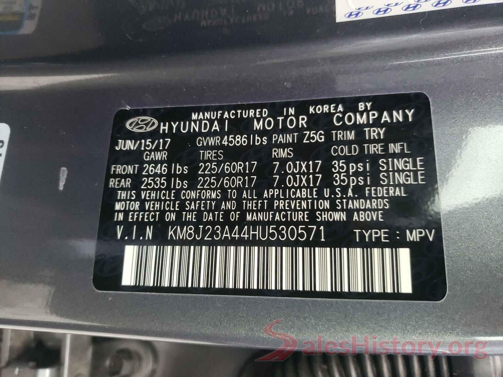 KM8J23A44HU530571 2017 HYUNDAI TUCSON