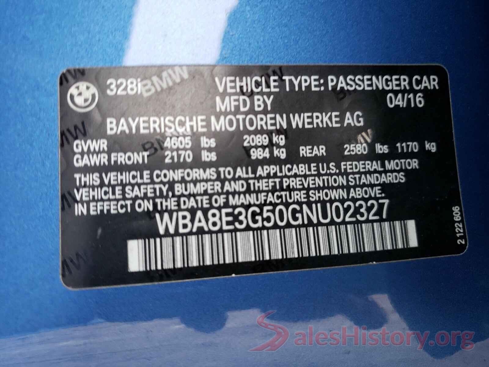 WBA8E3G50GNU02327 2016 BMW 3 SERIES