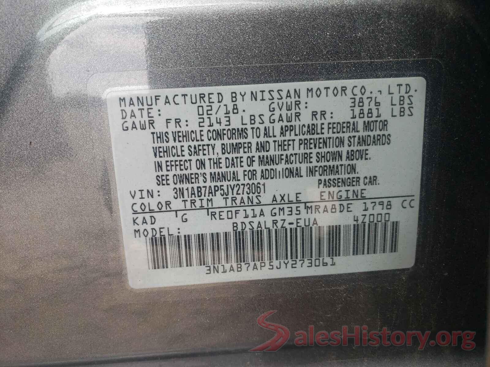 3N1AB7AP5JY273061 2018 NISSAN SENTRA