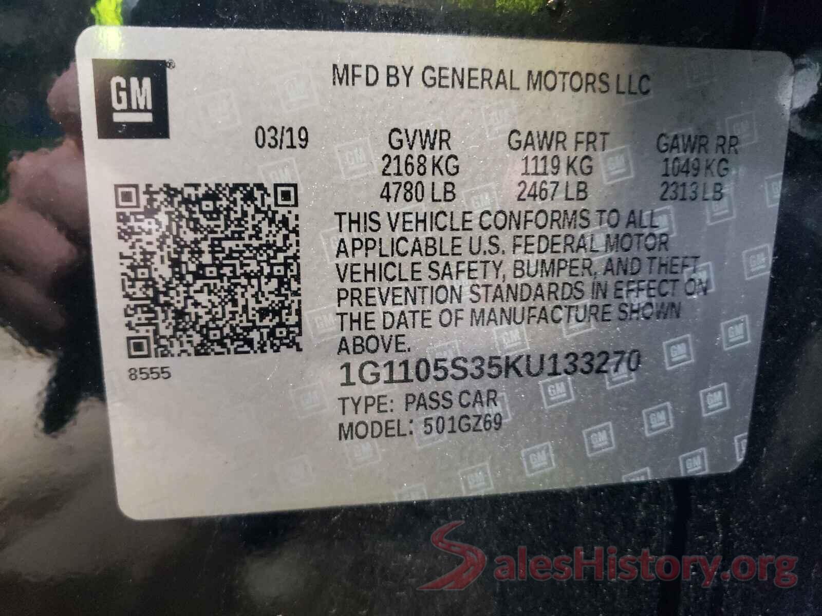 1G1105S35KU133270 2019 CHEVROLET IMPALA