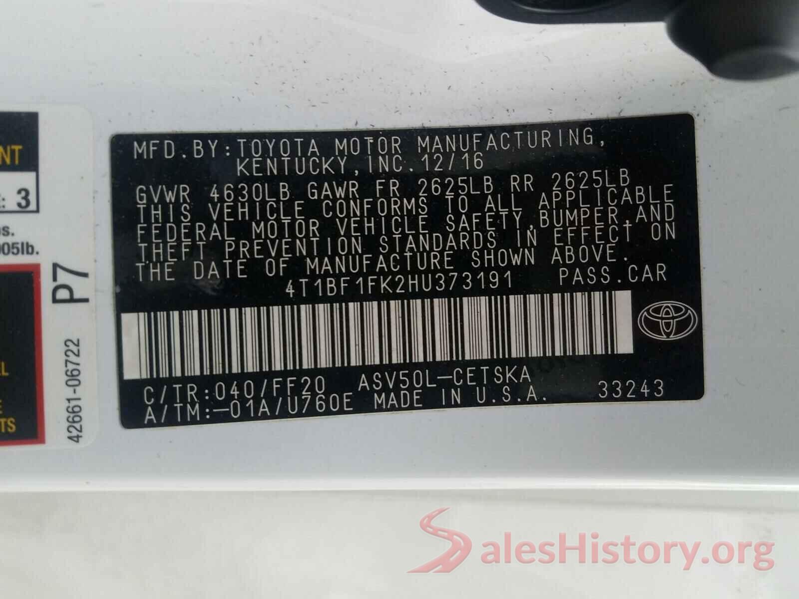 4T1BF1FK2HU373191 2017 TOYOTA CAMRY