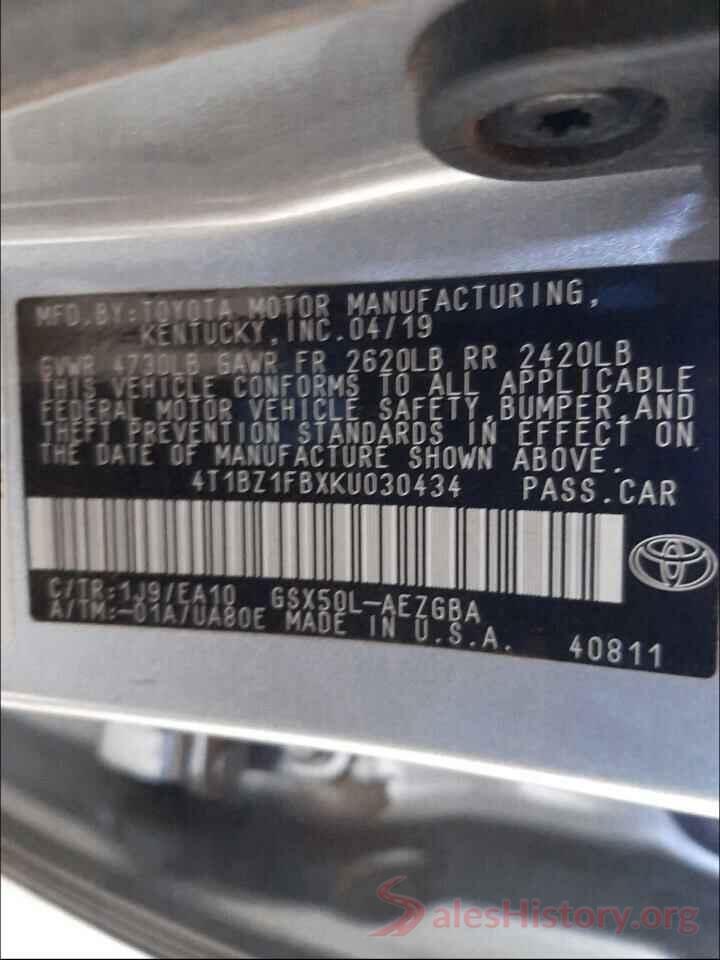 4T1BZ1FBXKU030434 2019 TOYOTA AVALON