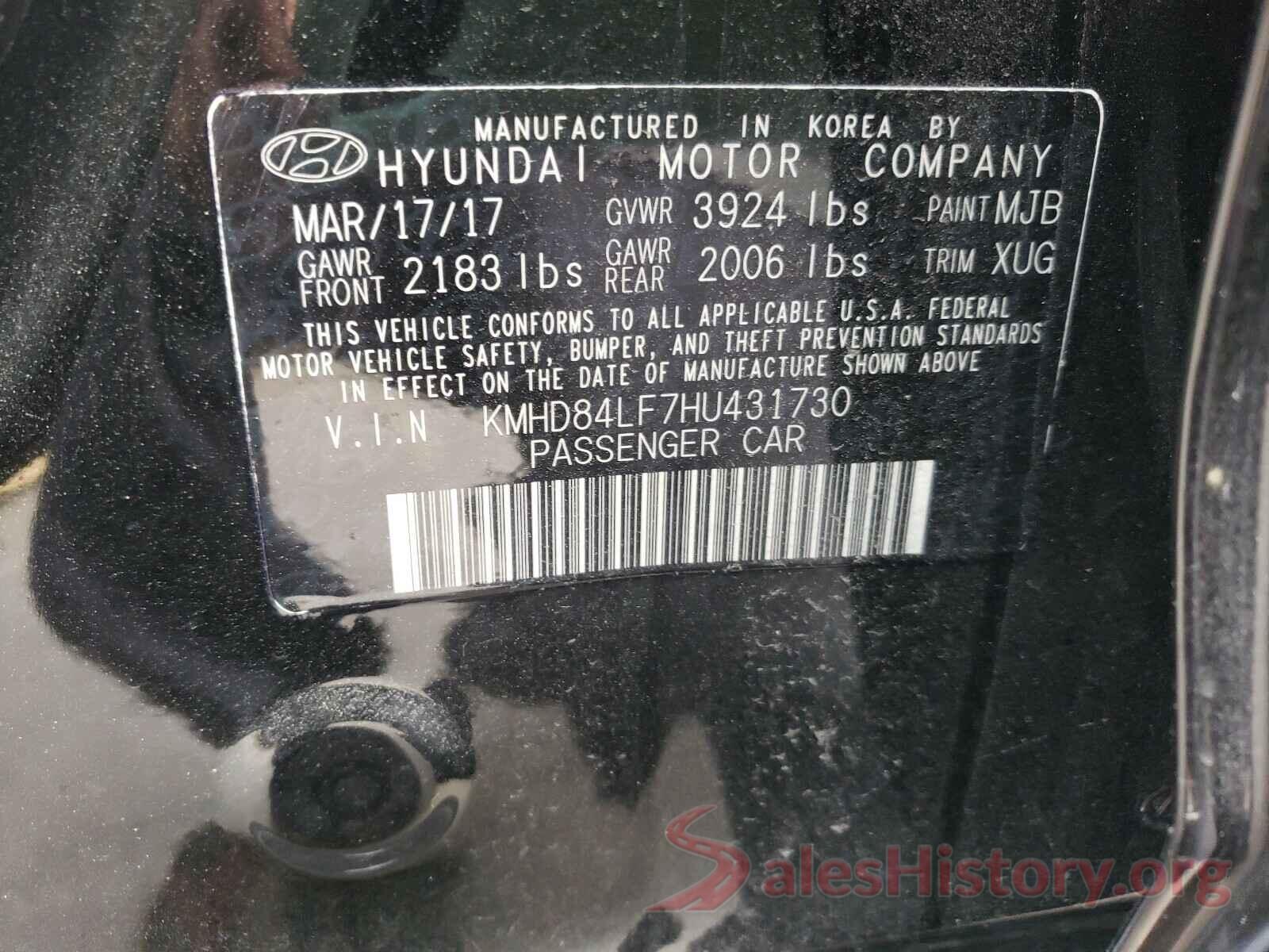 KMHD84LF7HU431730 2017 HYUNDAI ELANTRA