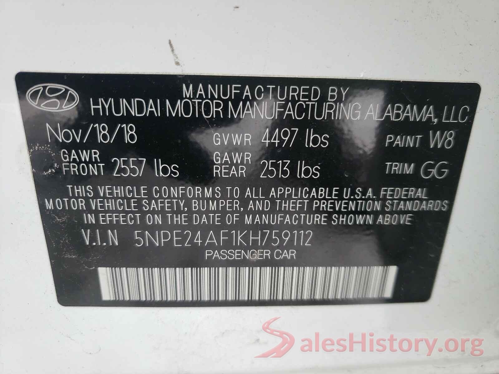 5NPE24AF1KH759112 2019 HYUNDAI SONATA