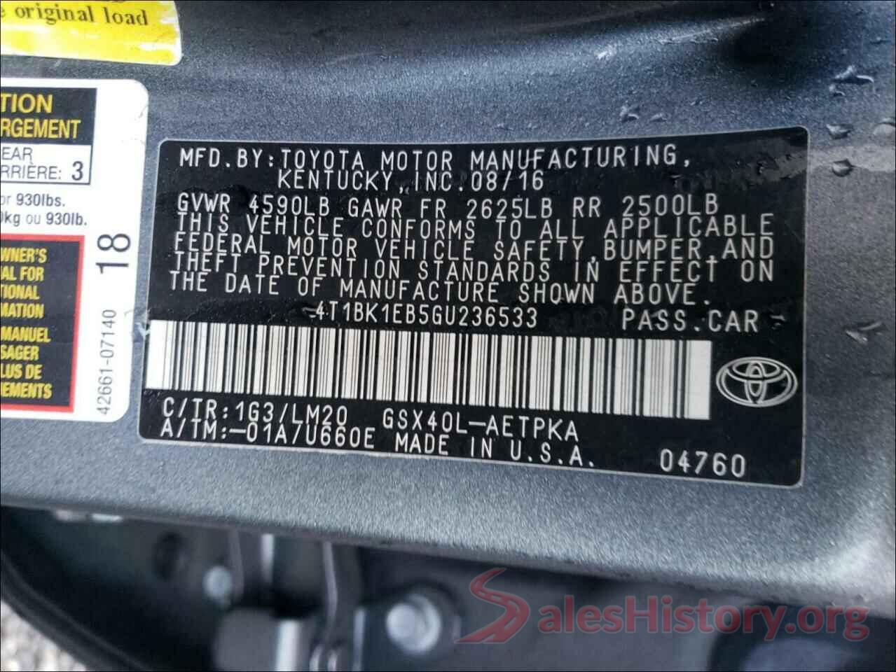 4T1BK1EB5GU236533 2016 TOYOTA AVALON