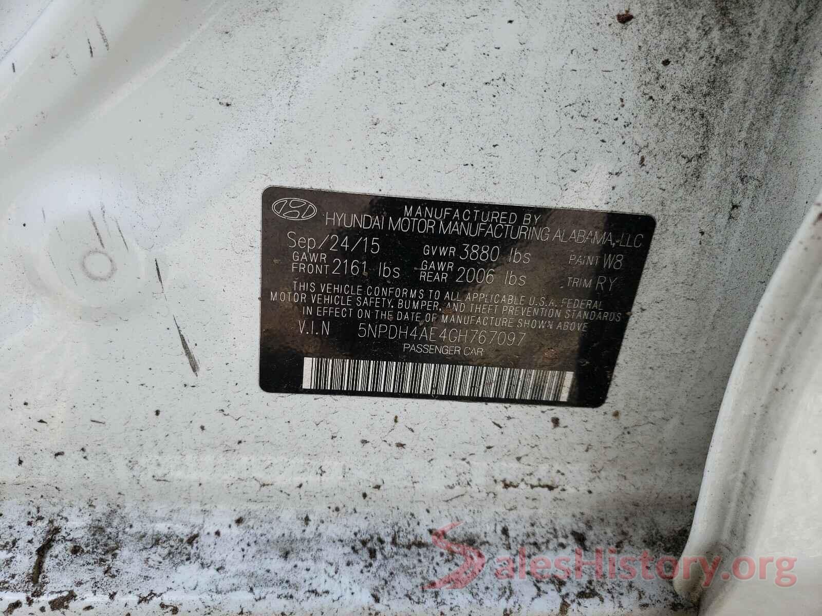 5NPDH4AE4GH767097 2016 HYUNDAI ELANTRA