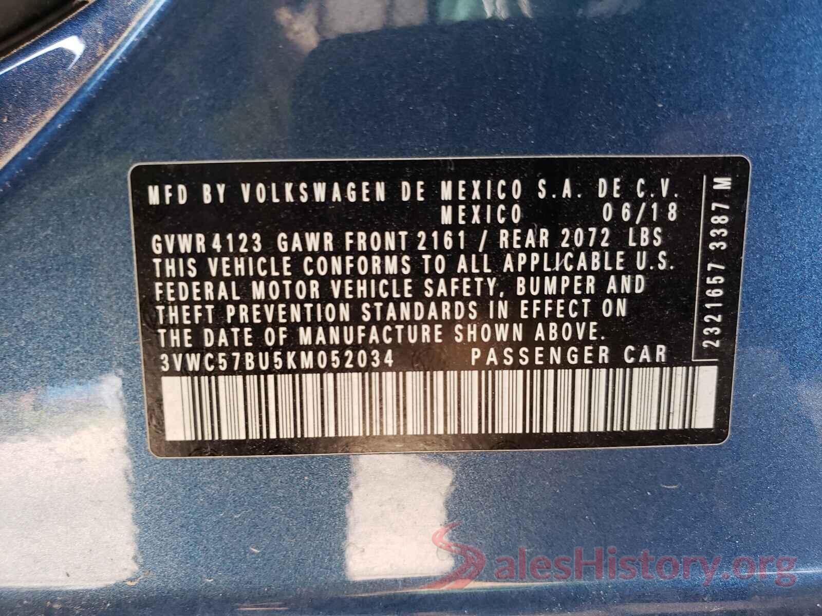 3VWC57BU5KM052034 2019 VOLKSWAGEN JETTA