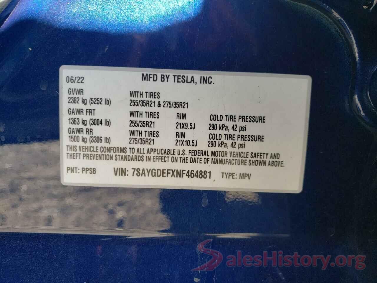 7SAYGDEFXNF464881 2022 TESLA MODEL Y