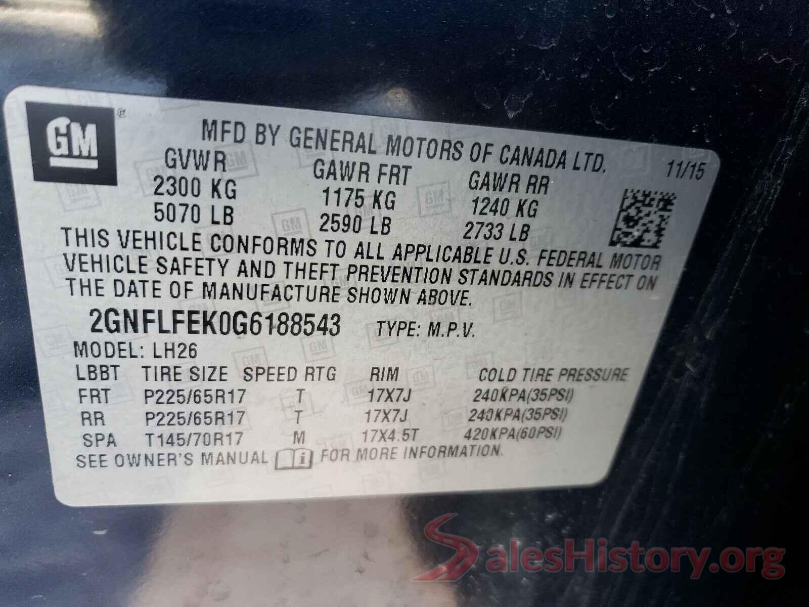 2GNFLFEK0G6188543 2016 CHEVROLET EQUINOX