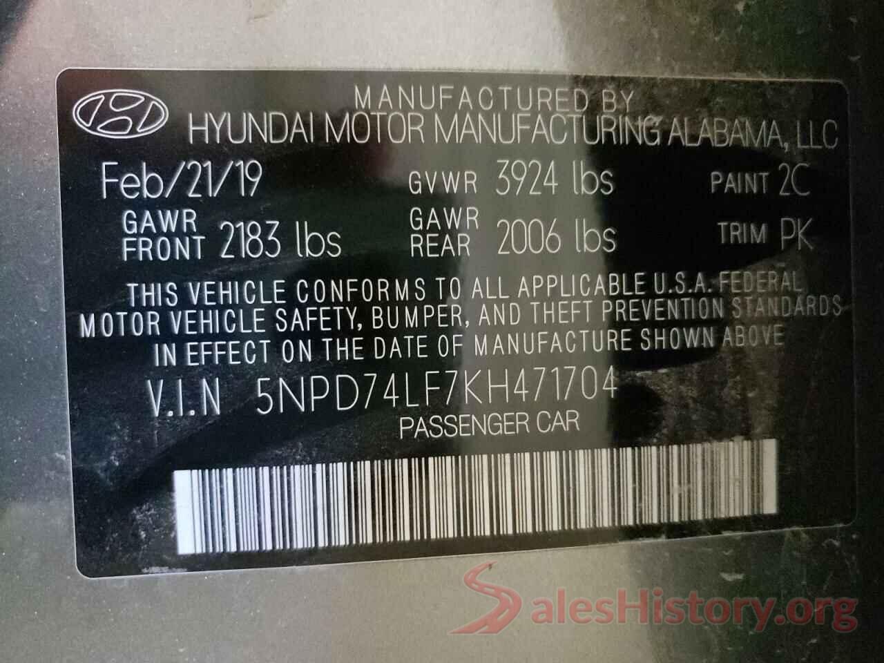 5NPD74LF7KH471704 2019 HYUNDAI ELANTRA