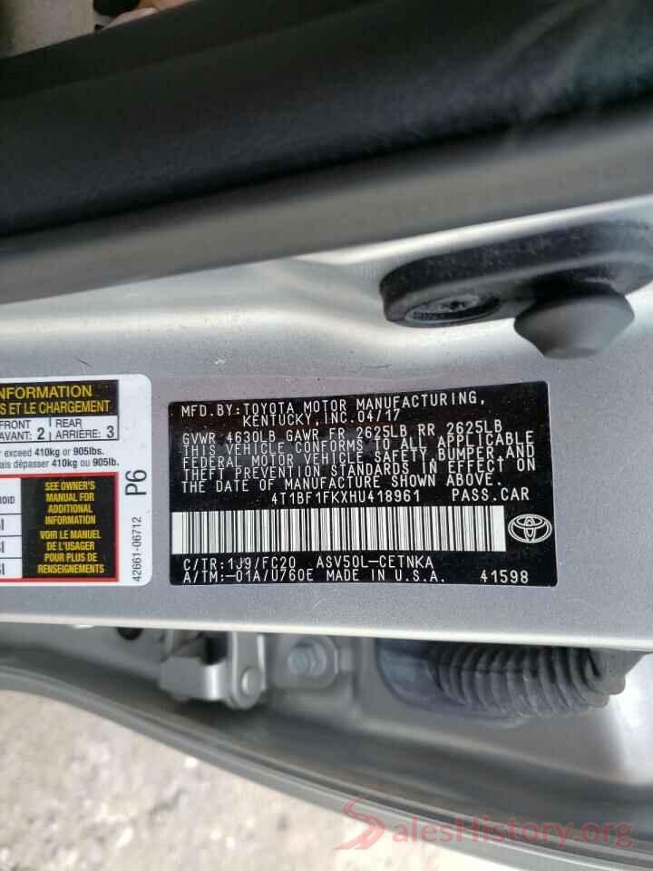 4T1BF1FKXHU418961 2017 TOYOTA CAMRY