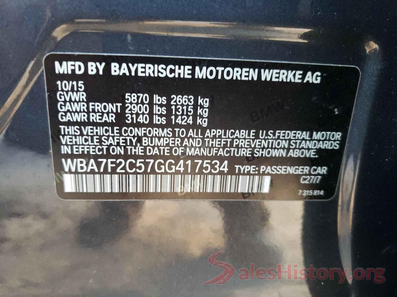 WBA7F2C57GG417534 2016 BMW 7 SERIES