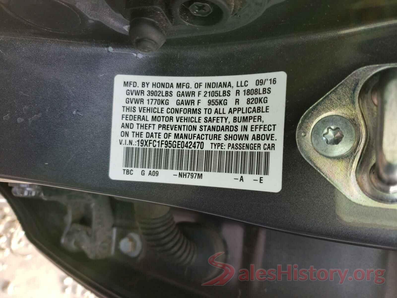 19XFC1F95GE042470 2016 HONDA CIVIC