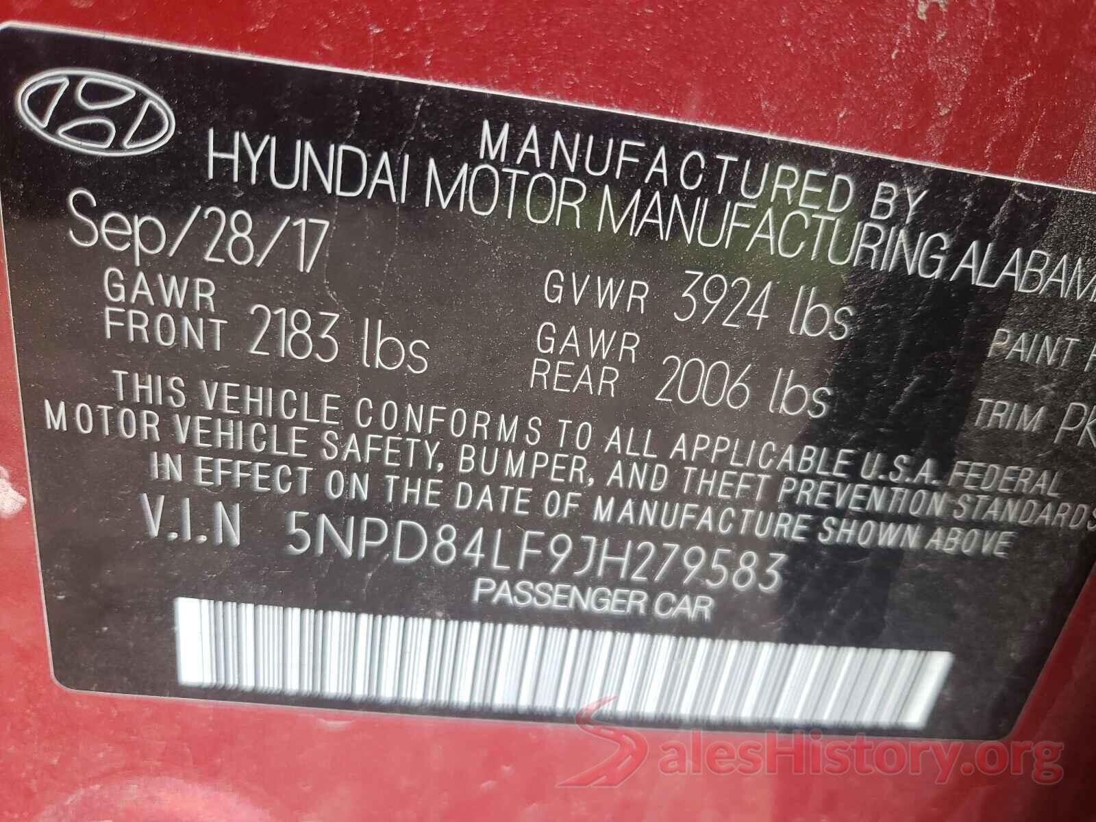 5NPD84LF9JH279583 2018 HYUNDAI ELANTRA