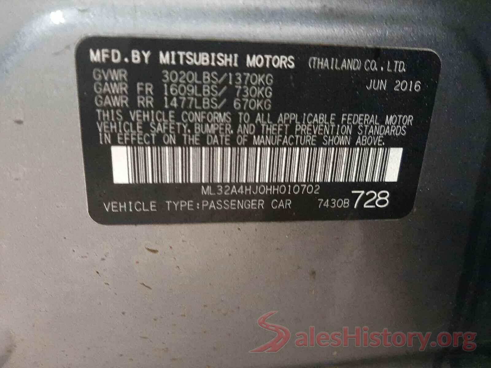 ML32A4HJ0HH010702 2017 MITSUBISHI MIRAGE