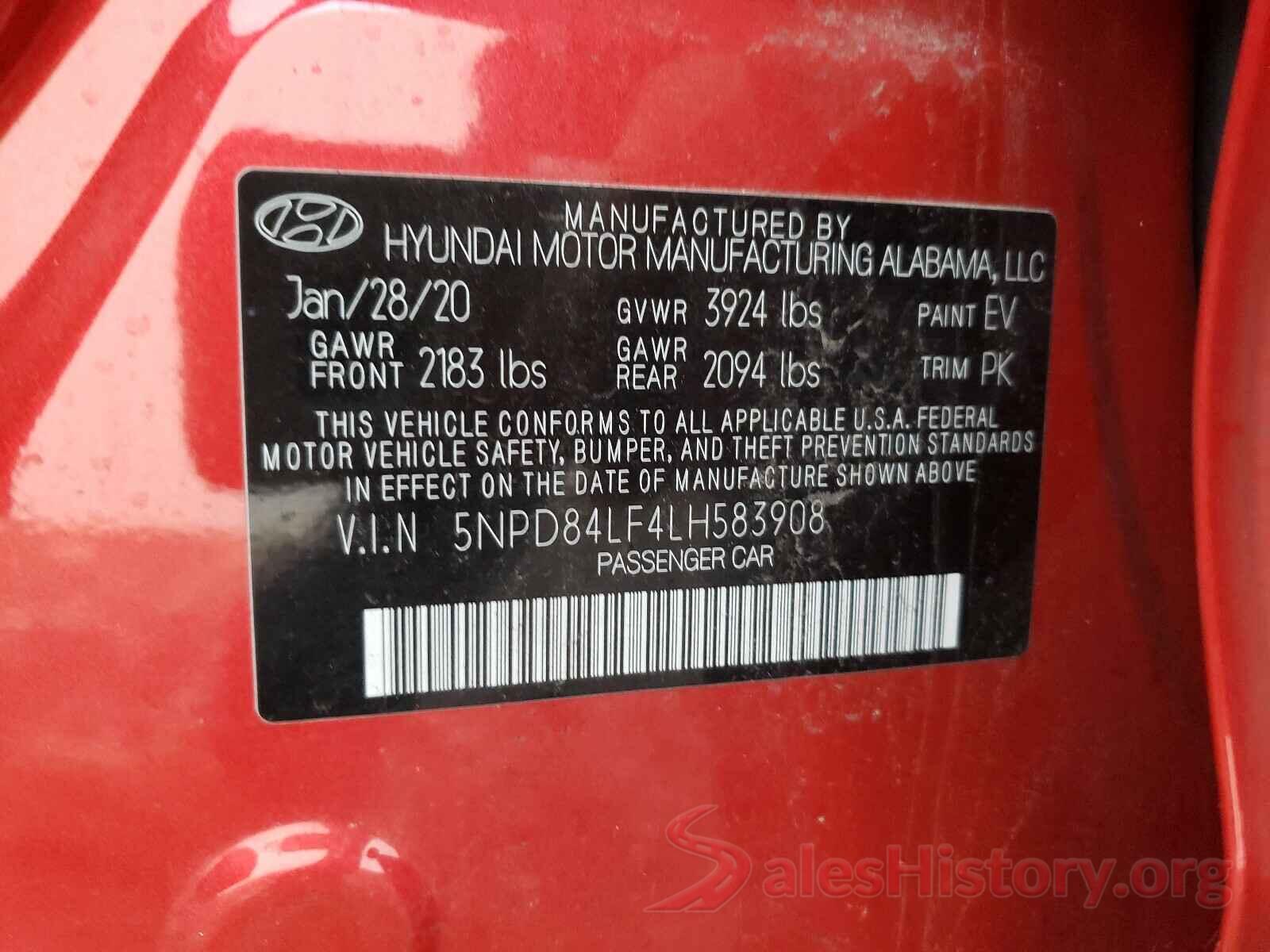 5NPD84LF4LH583908 2020 HYUNDAI ELANTRA