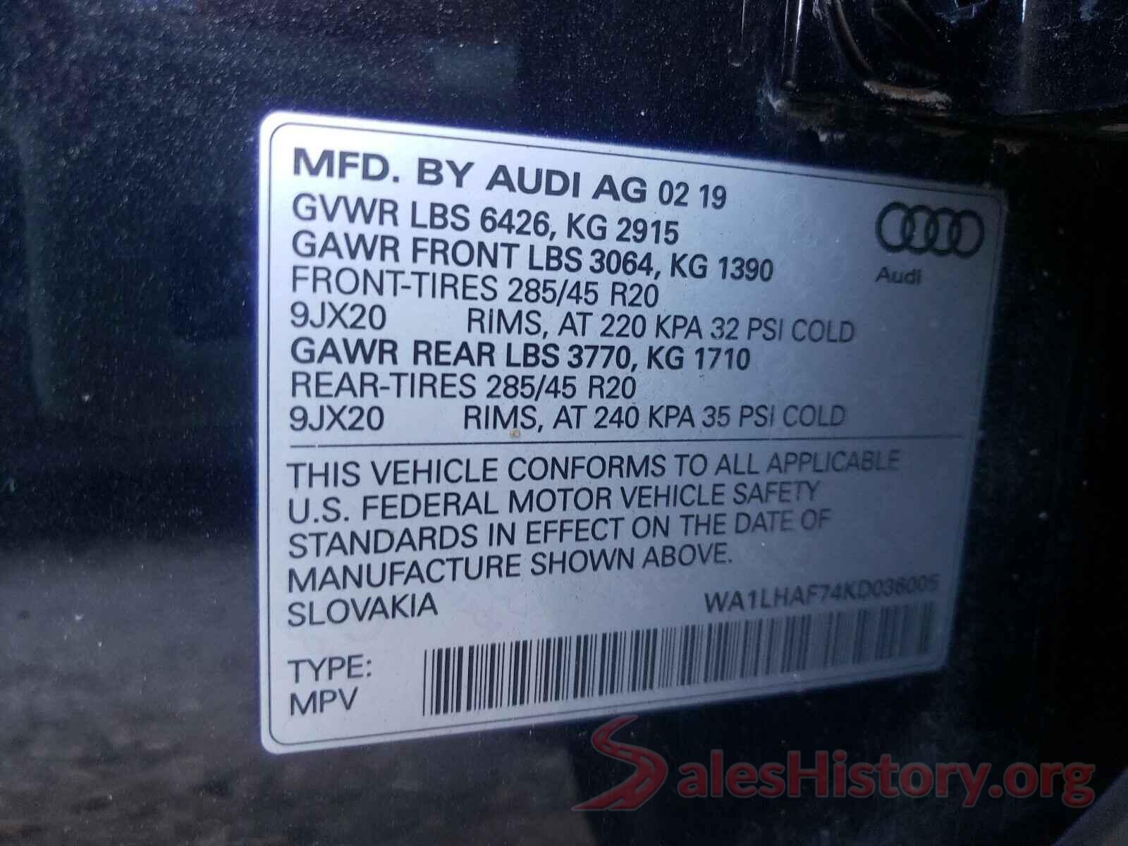 WA1LHAF74KD036005 2019 AUDI Q7