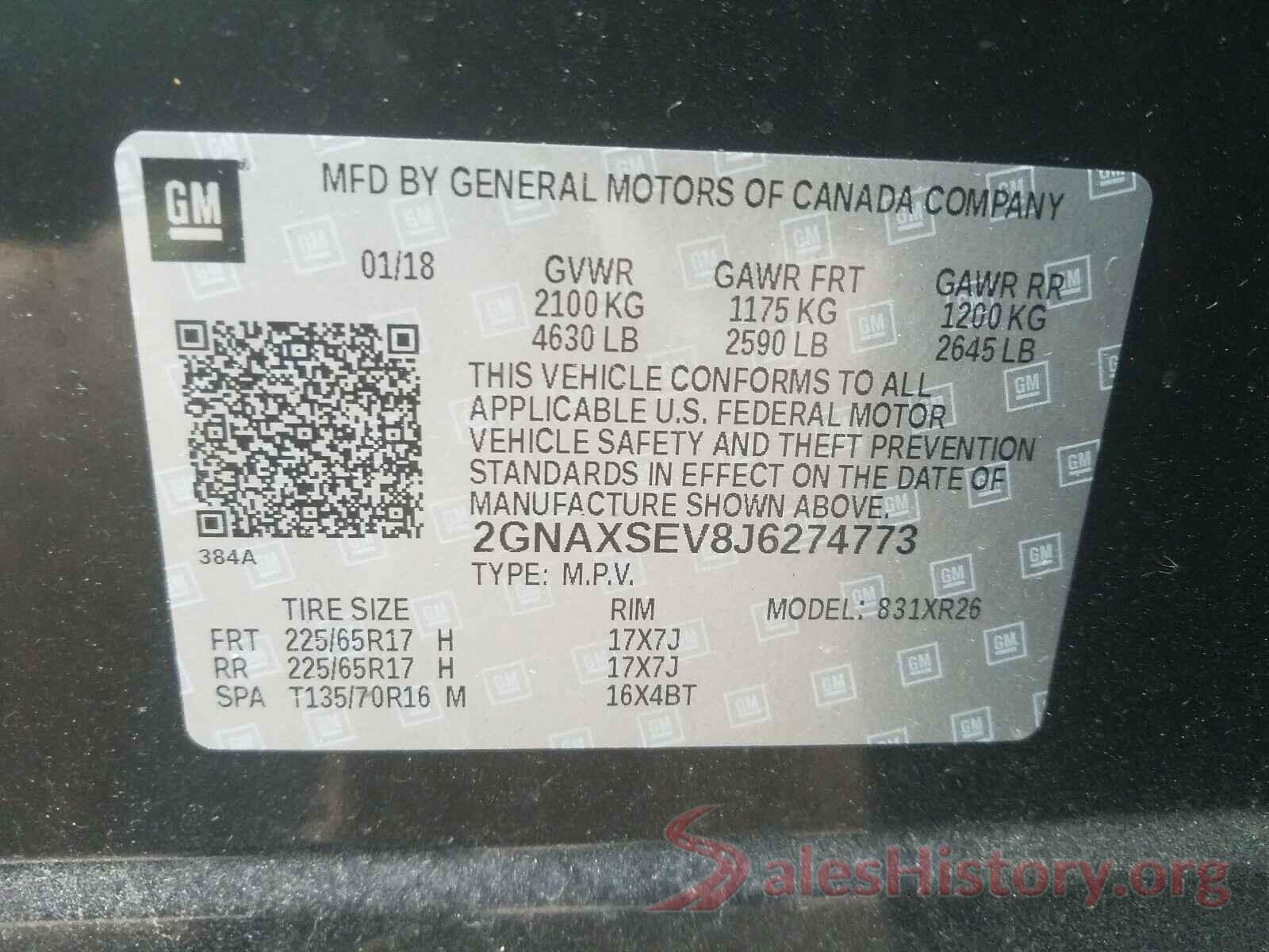 2GNAXSEV8J6274773 2018 CHEVROLET EQUINOX