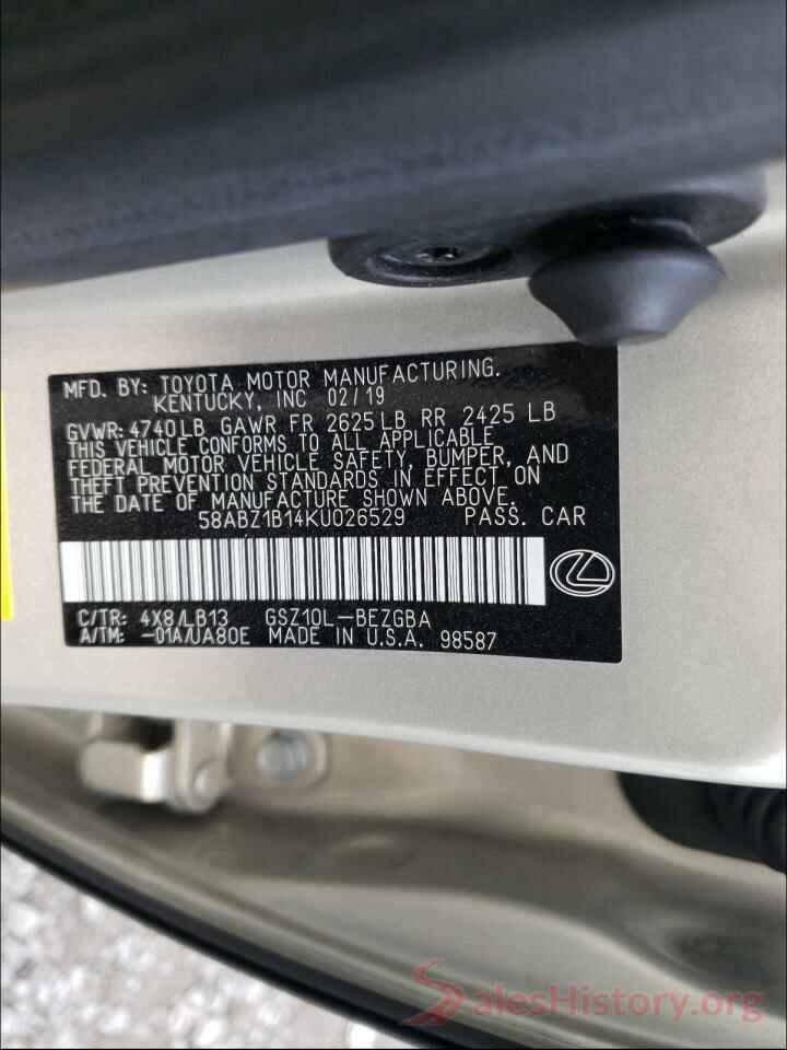 58ABZ1B14KU026529 2019 LEXUS ES350